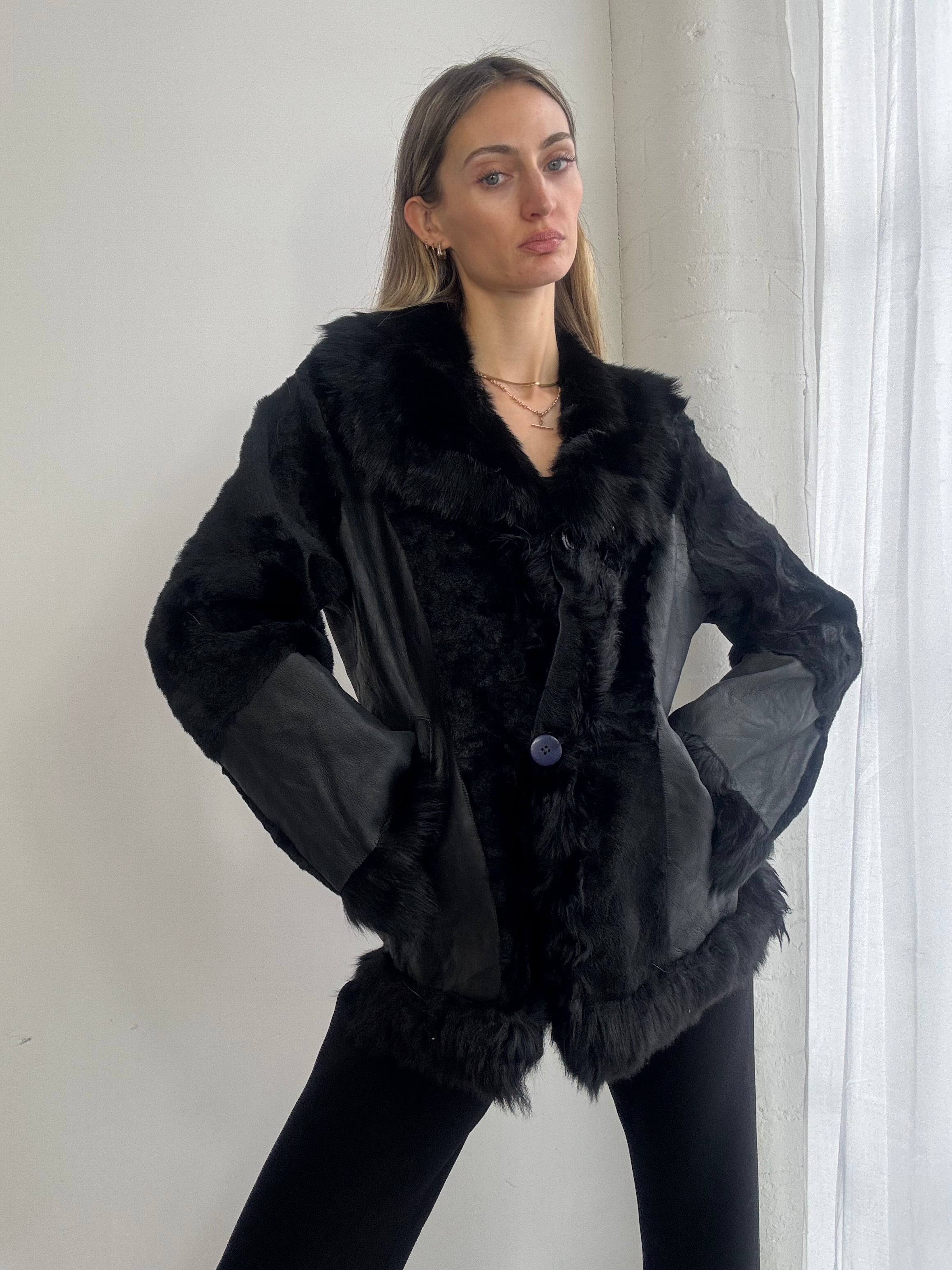 Vintage 90s shearling & leather coat