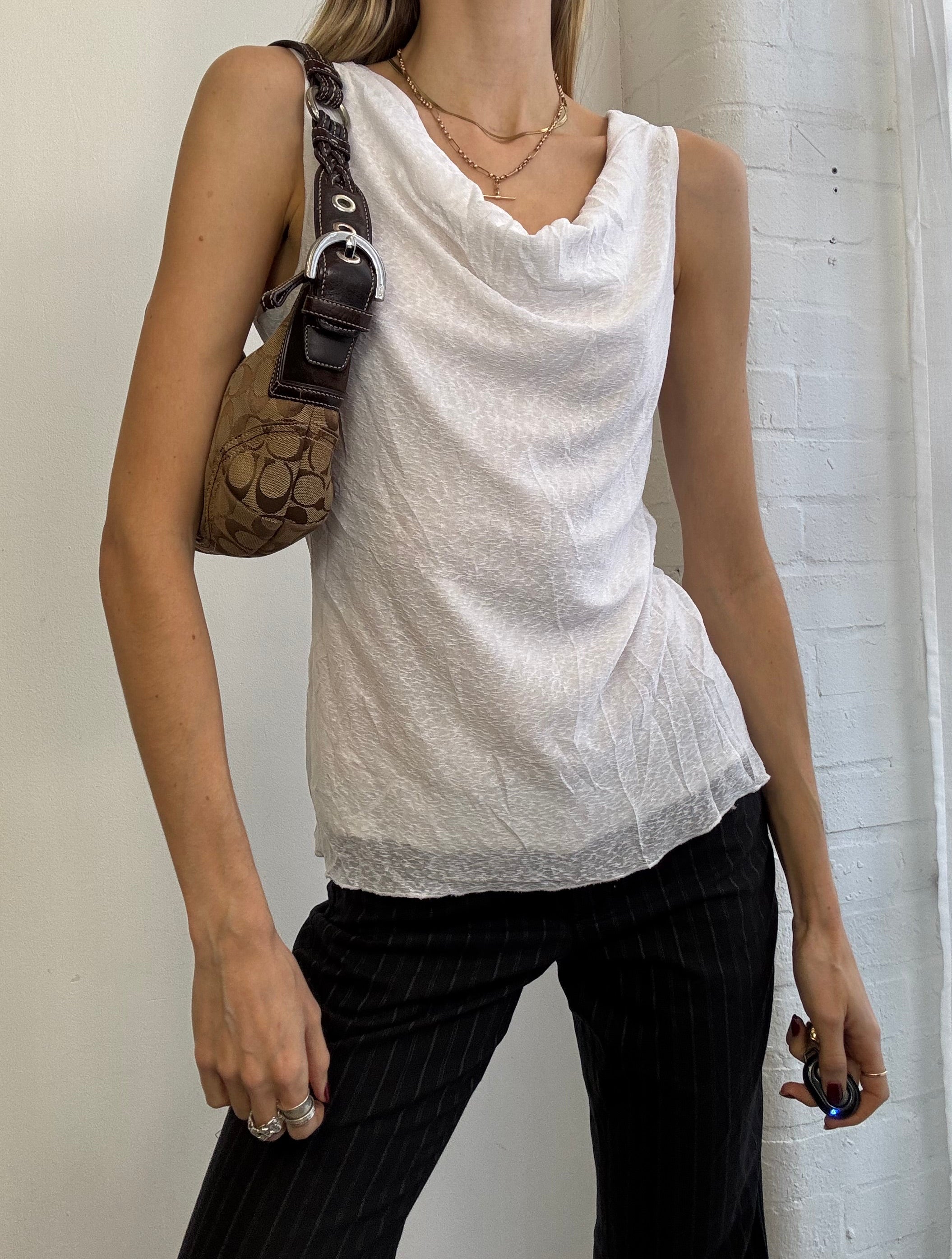 Vintage Y2K cowl neck tank top white minimal