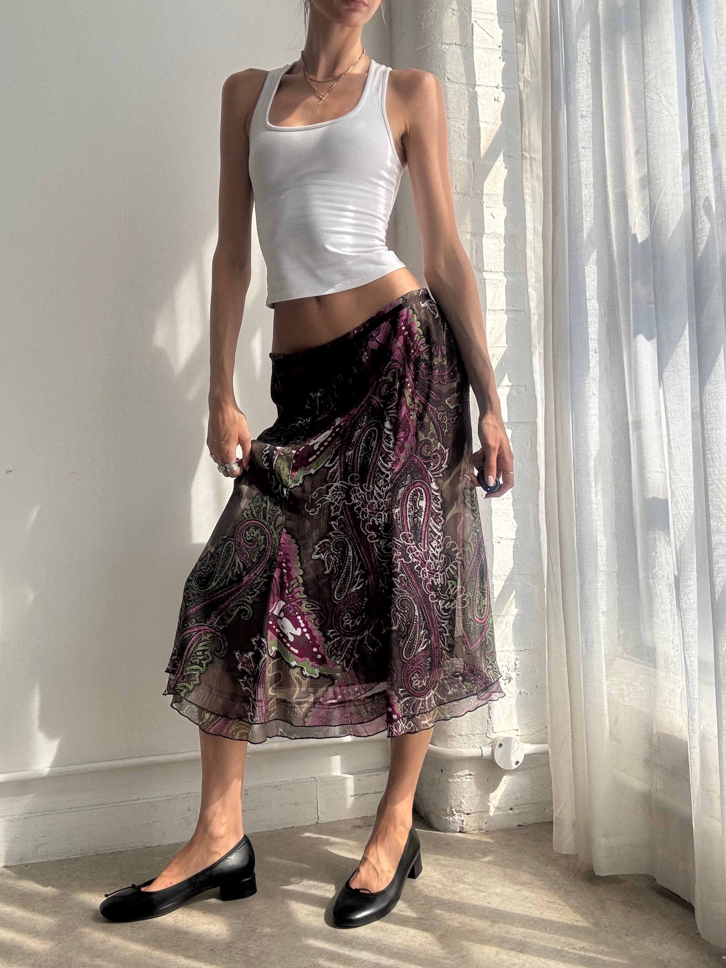 Vintage Y2K Paisley Mesh Midi Skirt - Size S