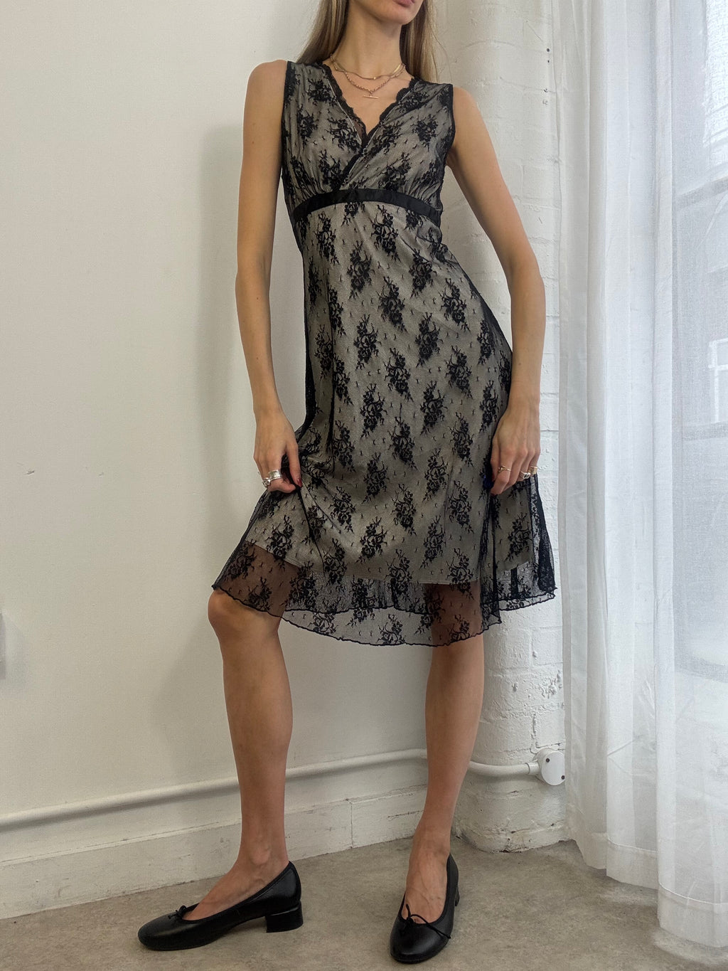 Vintage 90s Black Lace Midi Dress