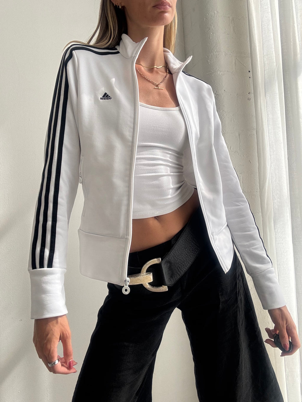 Vintage Y2K Adidas White 3 Stripe Track Jacket - Size M