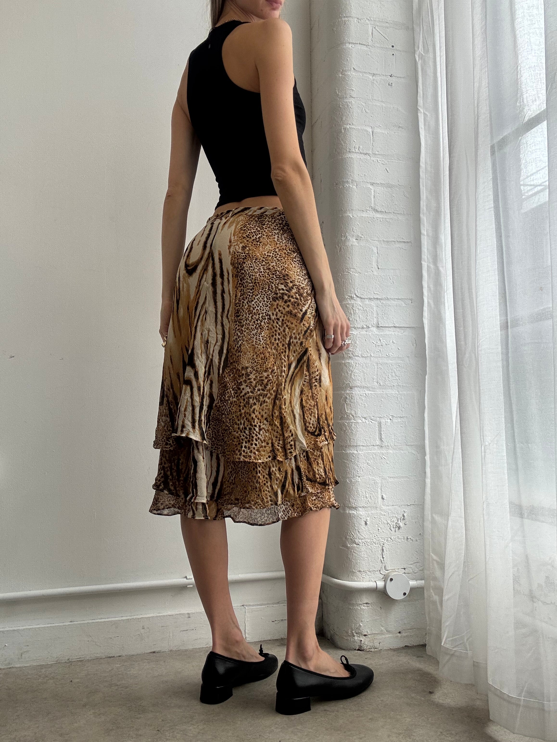 Vintage Y2K animal print silk midi skirt