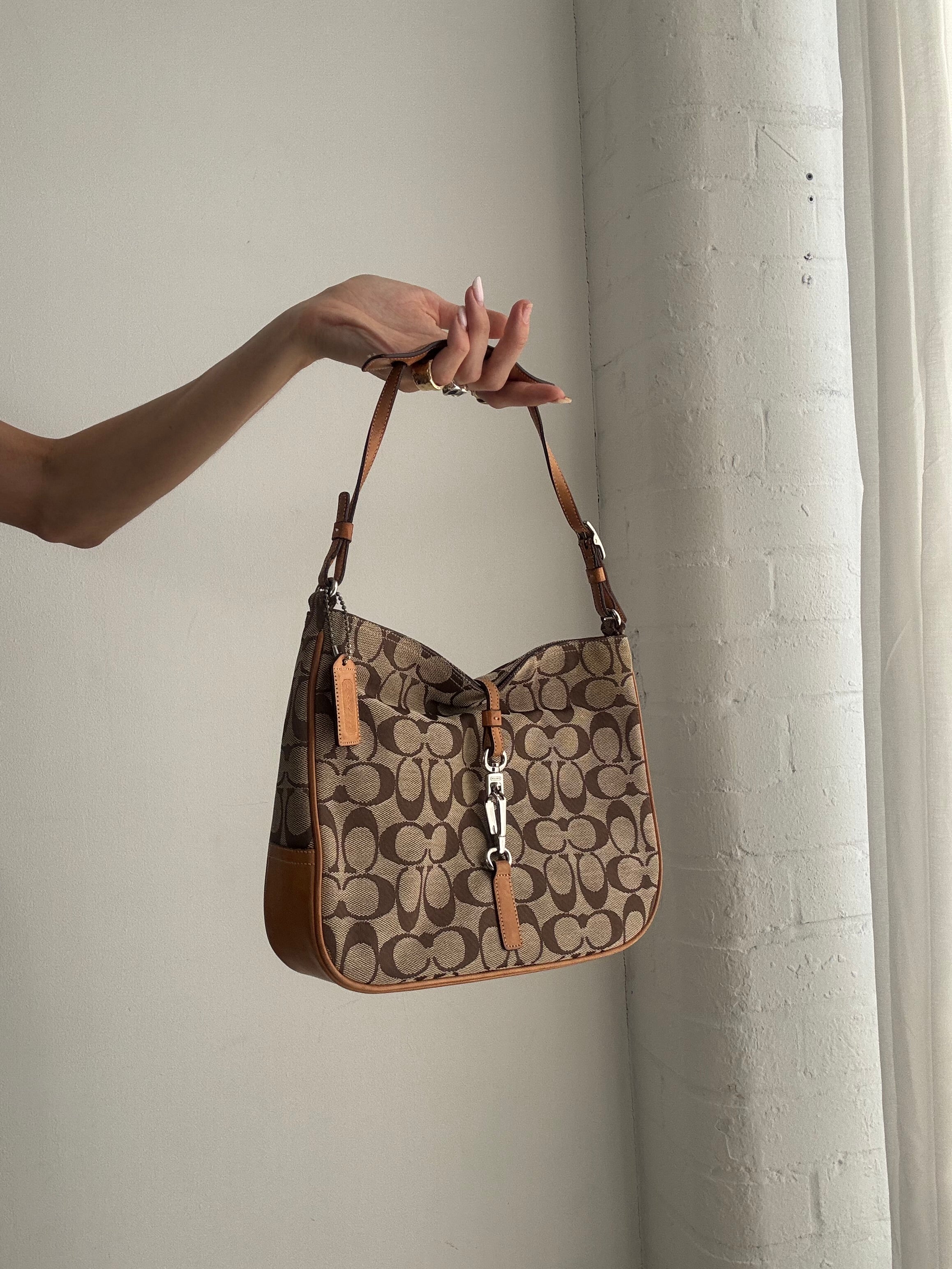 Vintage Y2K Coach Signature Shoulder Bag – Brown Monogram Canvas & Tan Leather