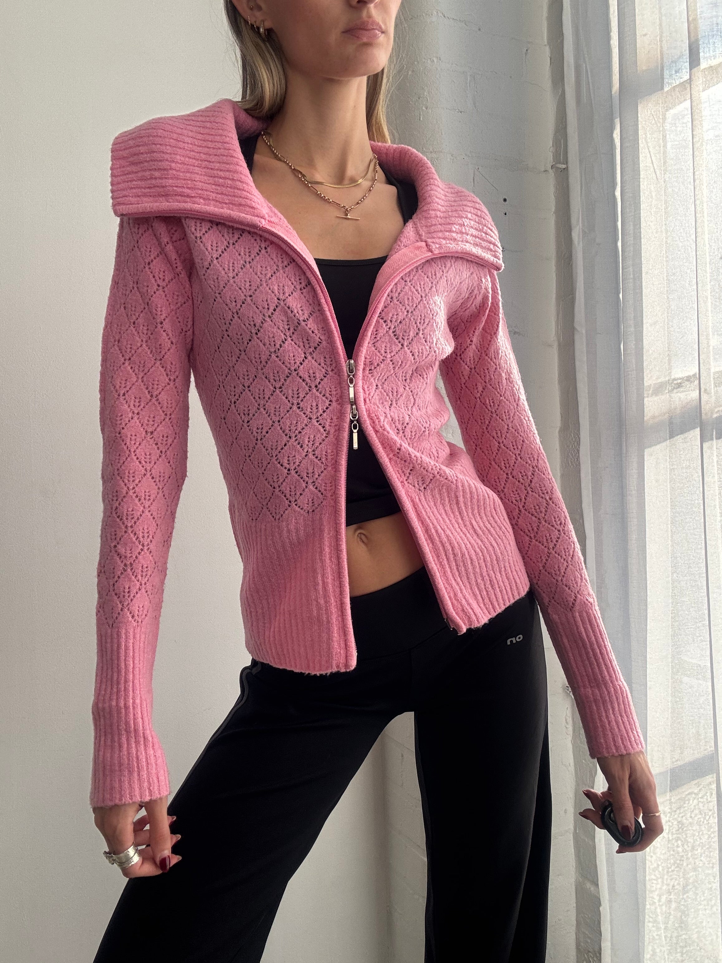 Vintage Y2K pink wool dual zip jumper