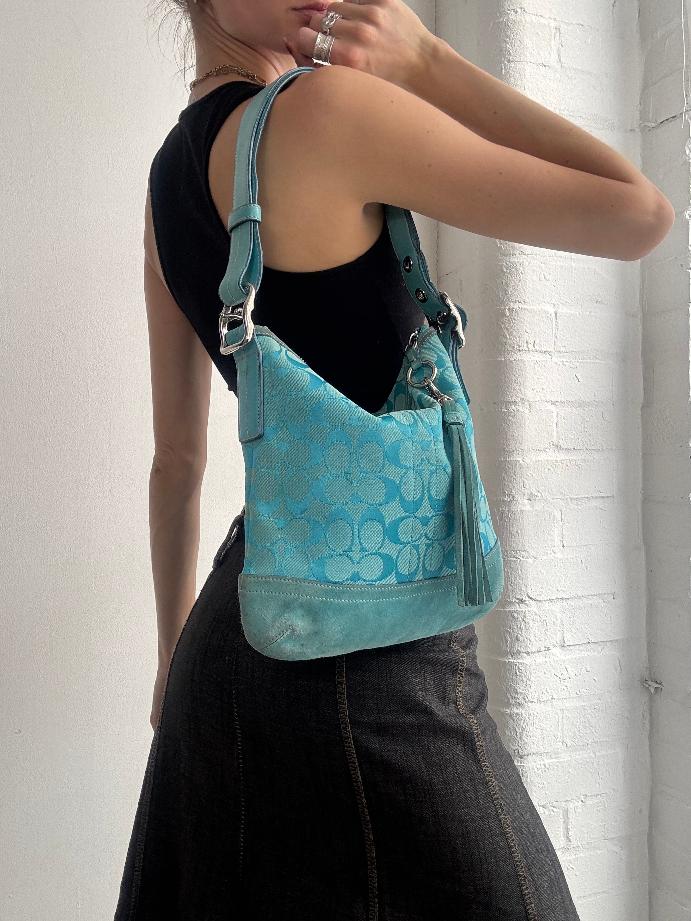 Vintage Y2K Coach turquoise monogram shoulder bag