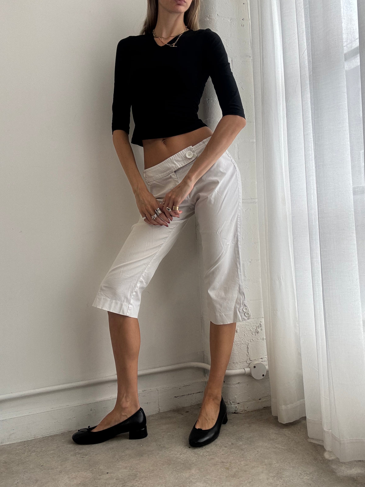 Vintage Y2K White Low Rise Capri Pants - Size XS/S