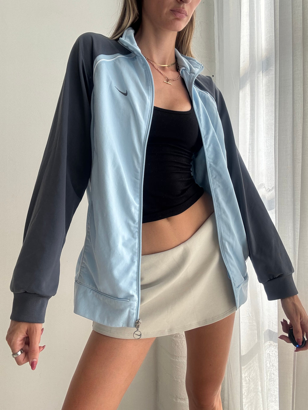 Vintage Y2K Nike Baby Blue Track Jacket - Size L