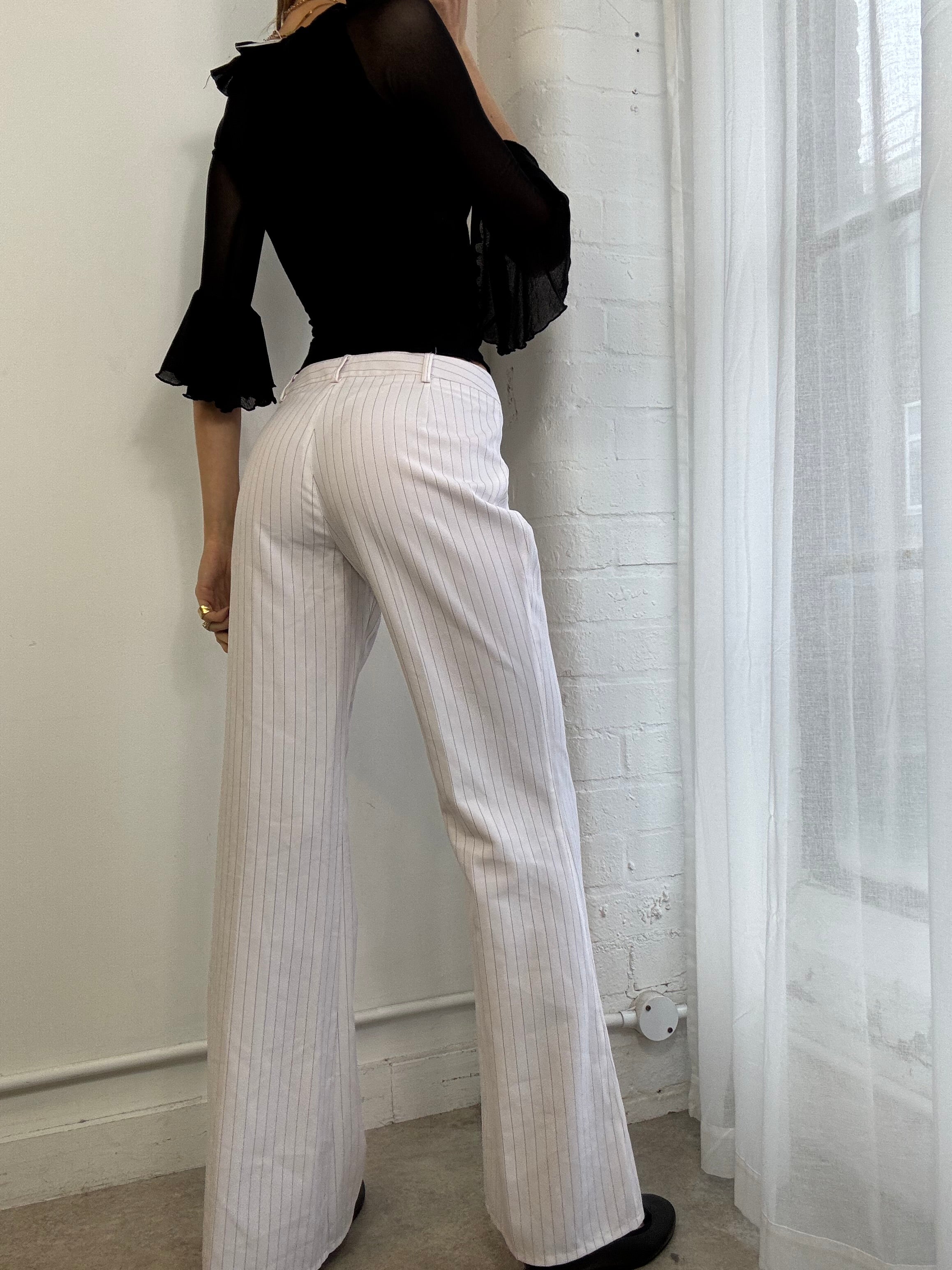 Vintage Y2K white pinstripe wide leg suit pants