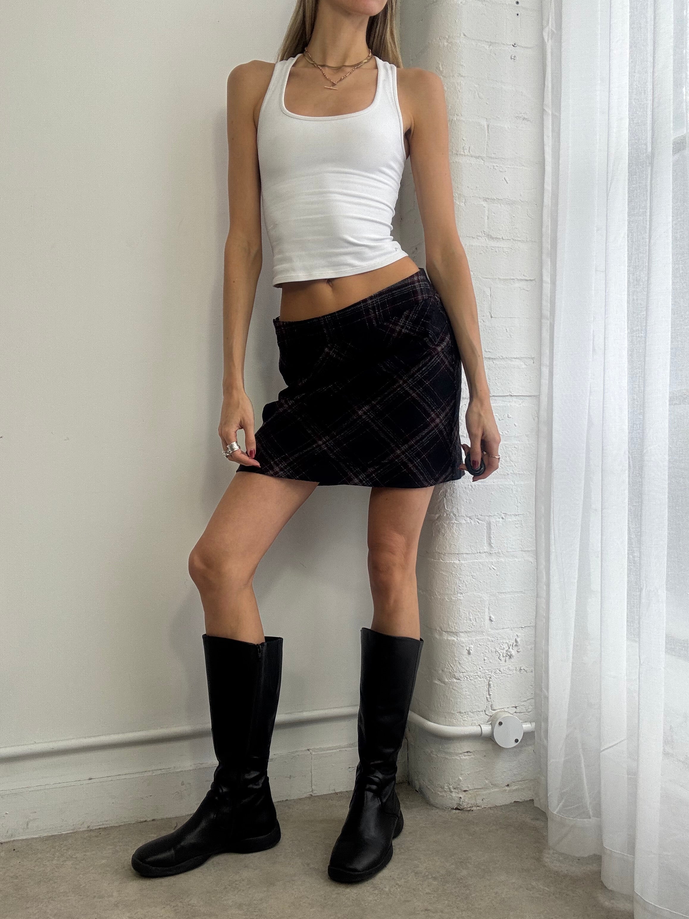 Vintage Y2K Esprit navy blue & red plaid mini skirt