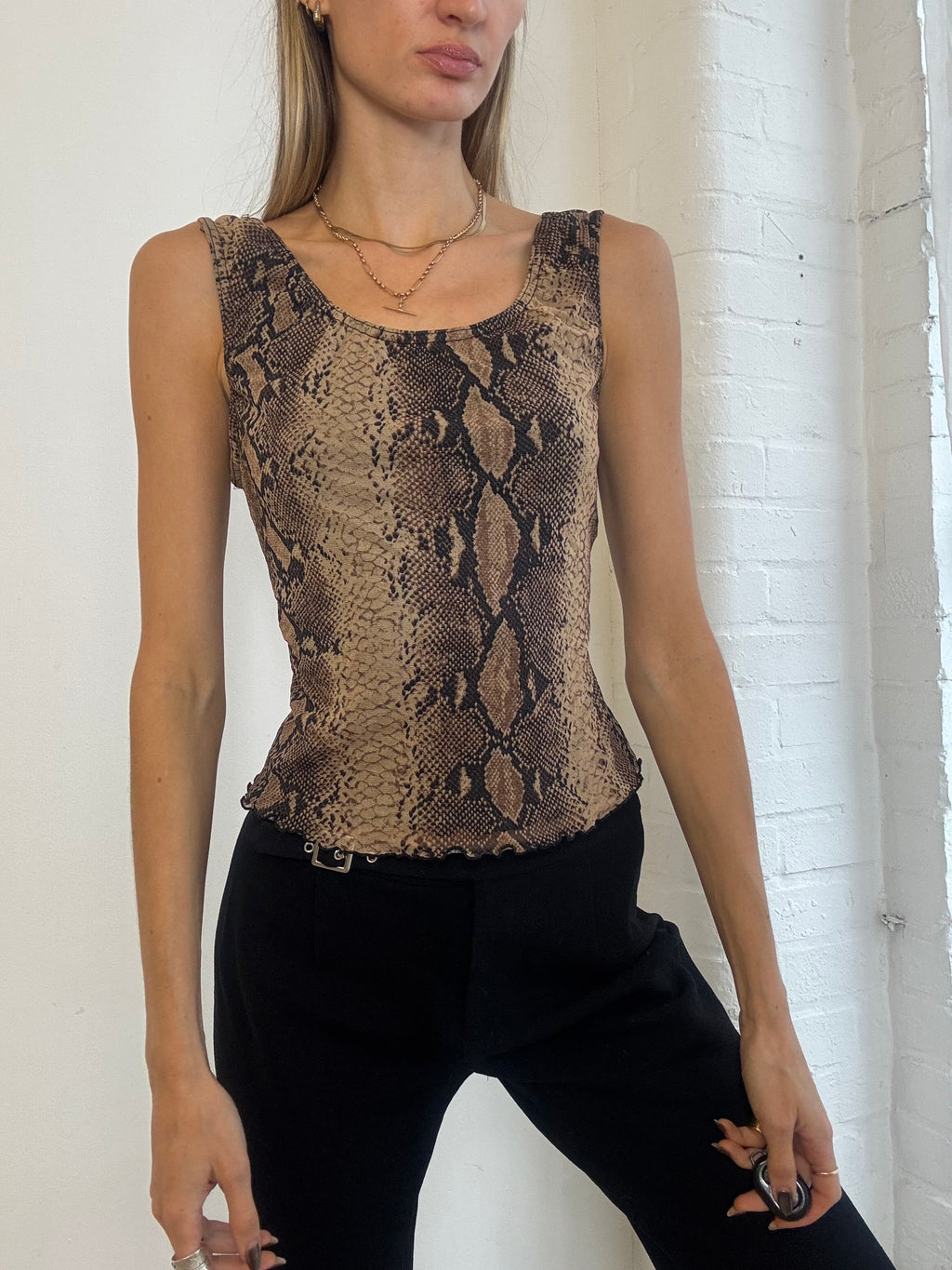 Vintage Y2K Snakeskin Print Mesh Tank Top - Size M