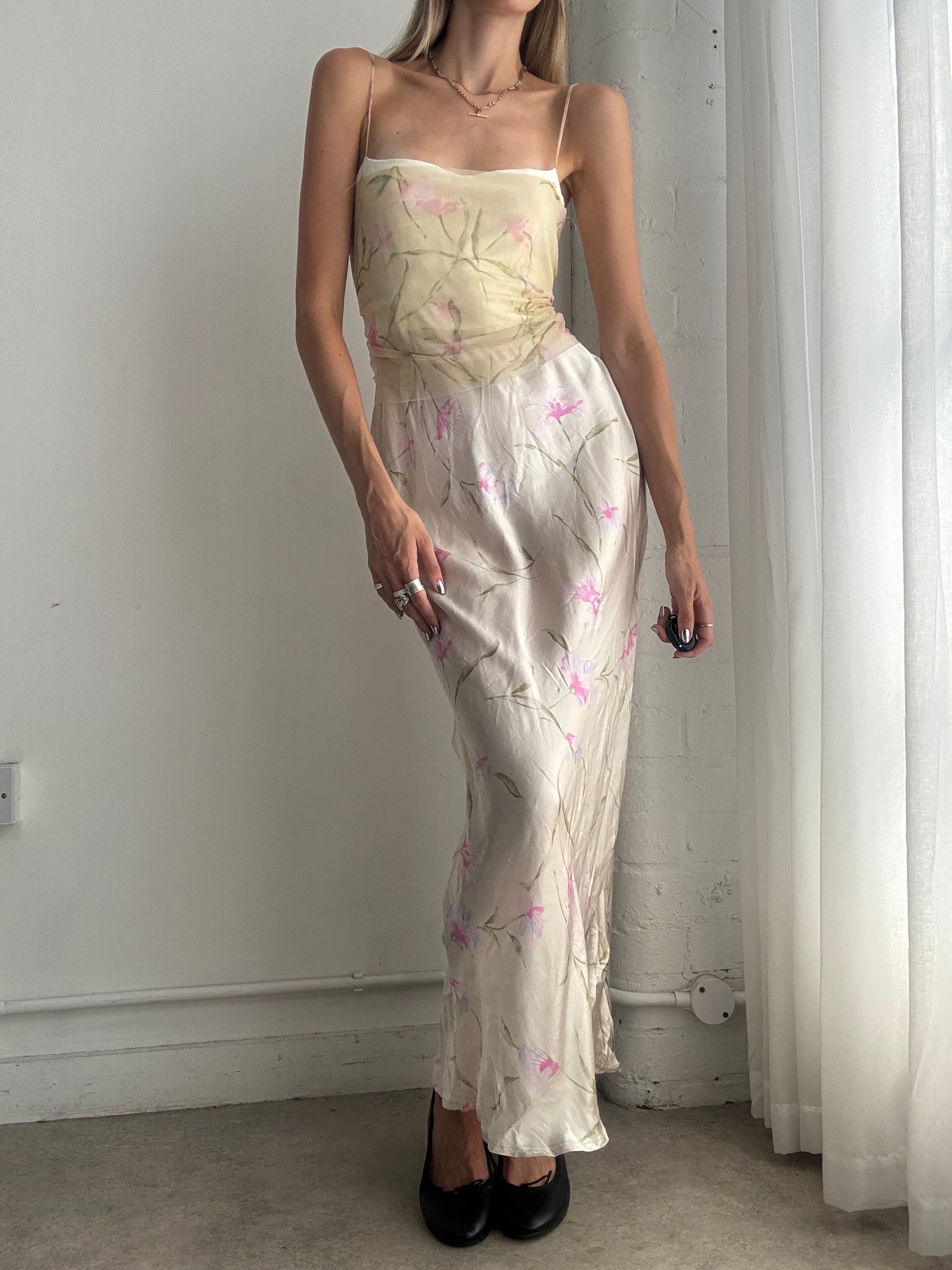 Vintage Dolce & Gabbana D&G Silk Floral Maxi Dress – Y2K Bias Cut Slip Dress - Size S/M