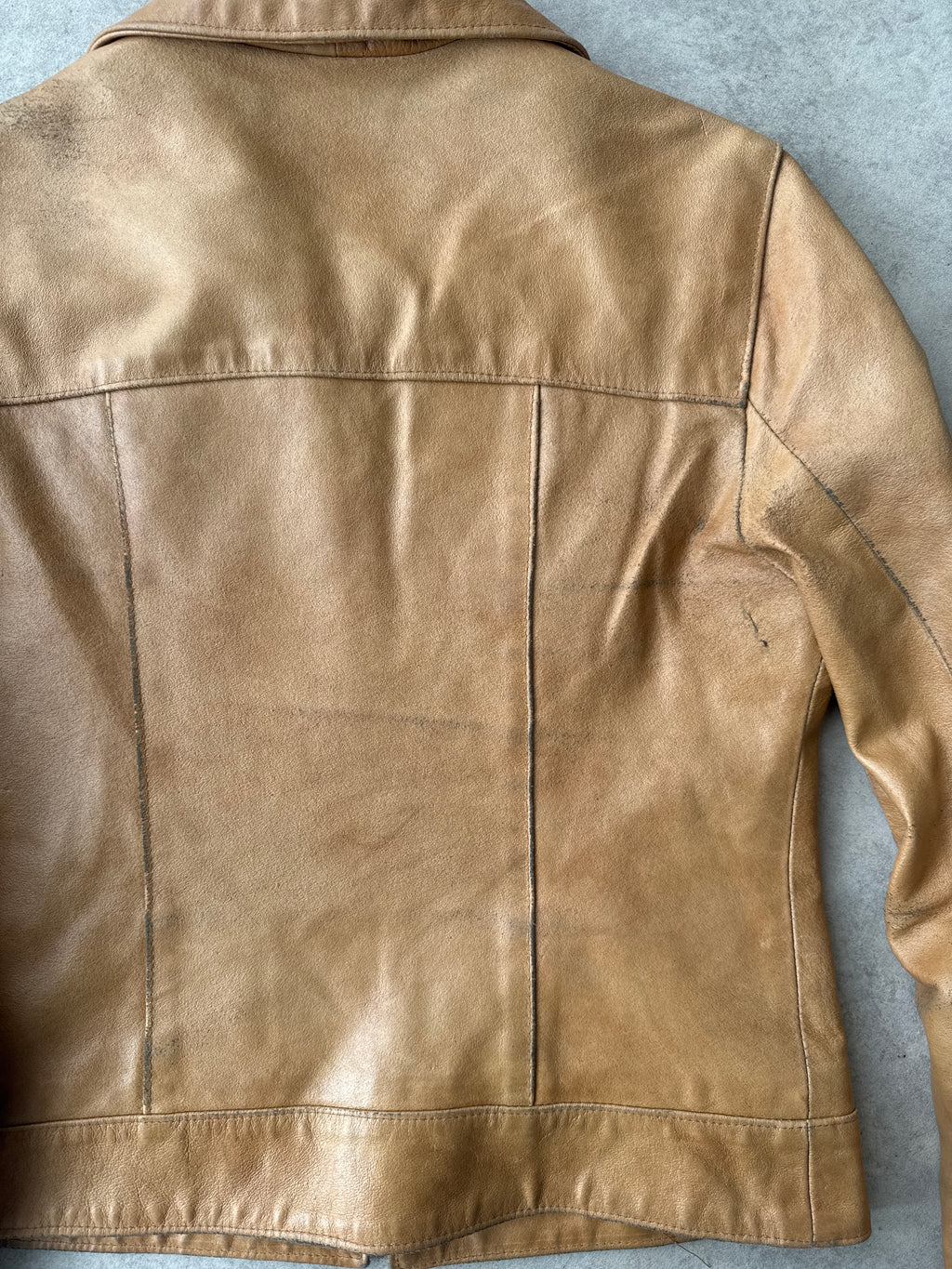 Vintage Y2K Tan Brown Leather Zip Up Jacket - Size S
