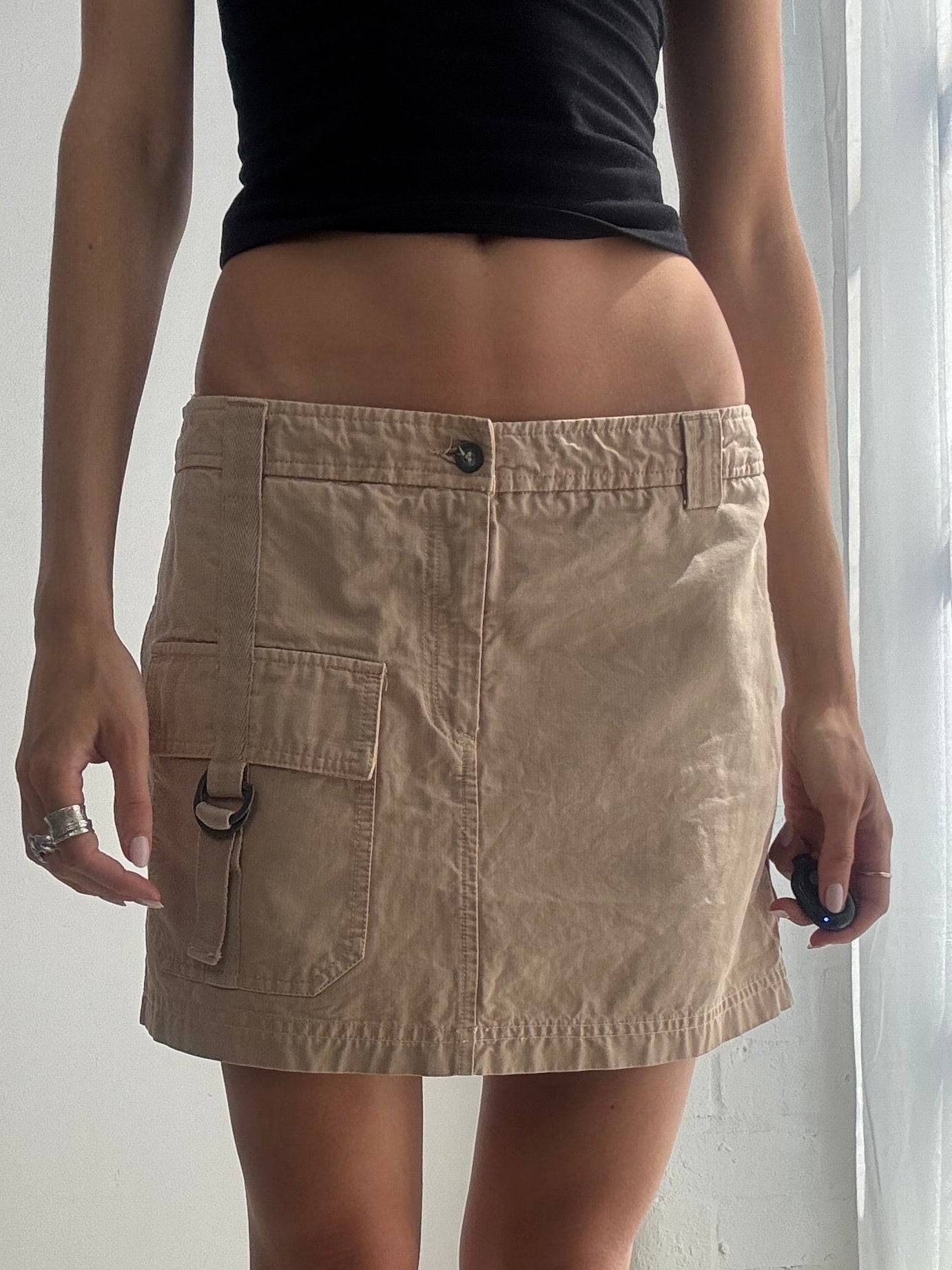 Vintage Beige Cargo Mini Skirt Y2K - Size S