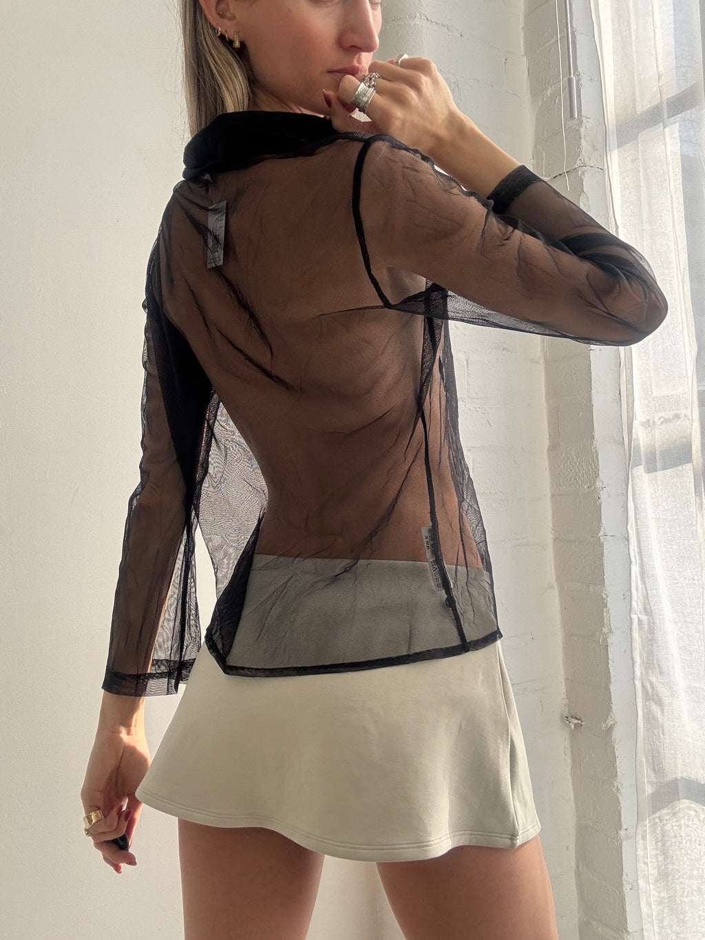 Vintage 90s Sheer Mesh Black Shirt Ruffles