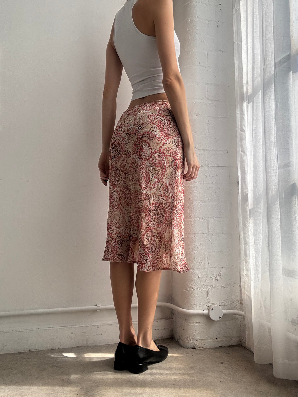 Vintage Y2K pink graphic mesh midi skirt