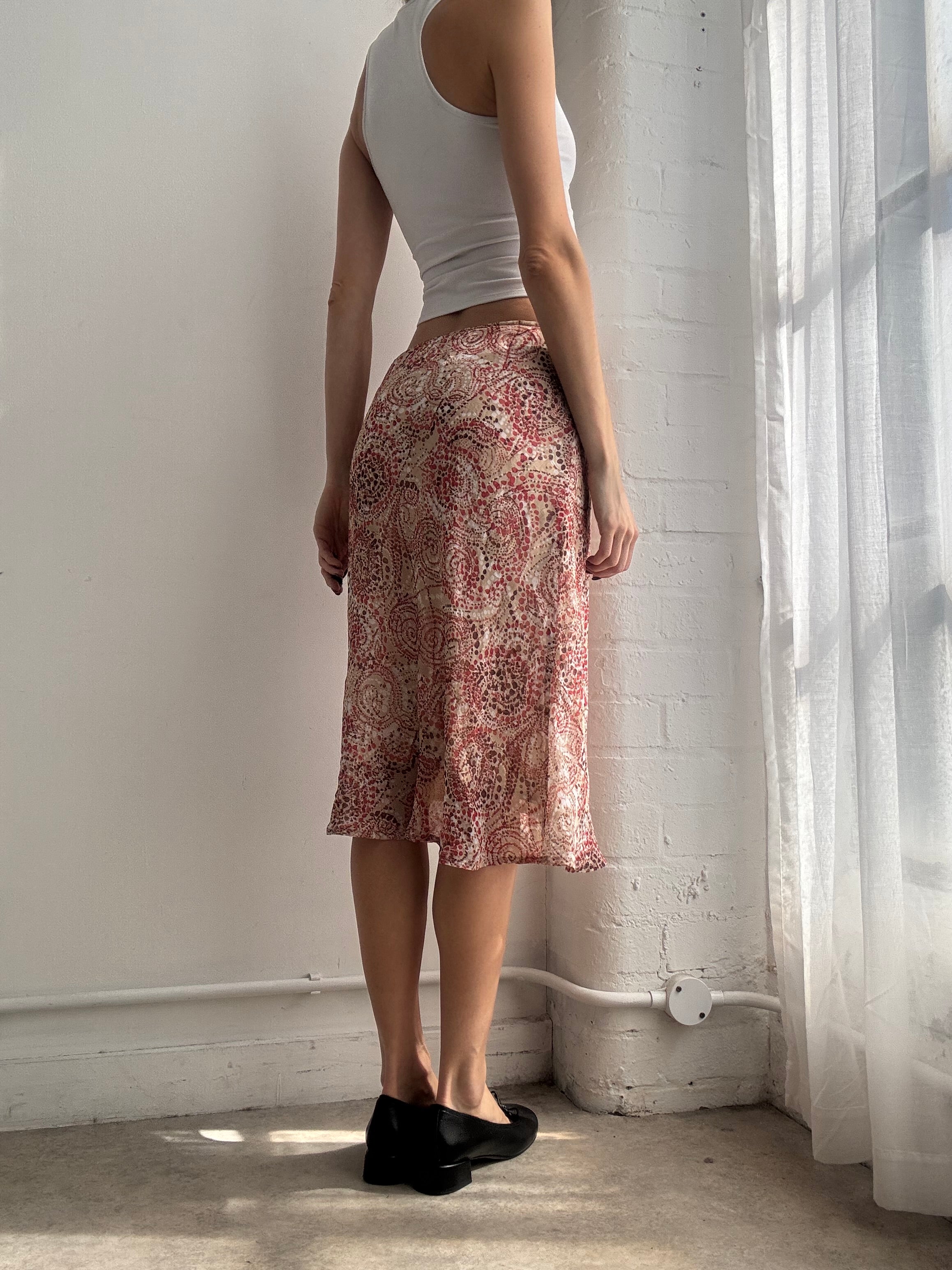 Vintage Y2K pink graphic mesh midi skirt
