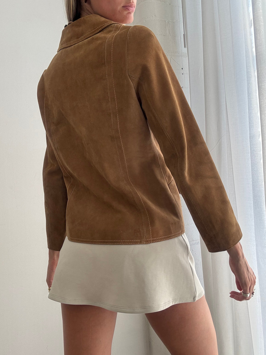Vintage 90s Tan Suede Leather Blazer Jacket - Size S