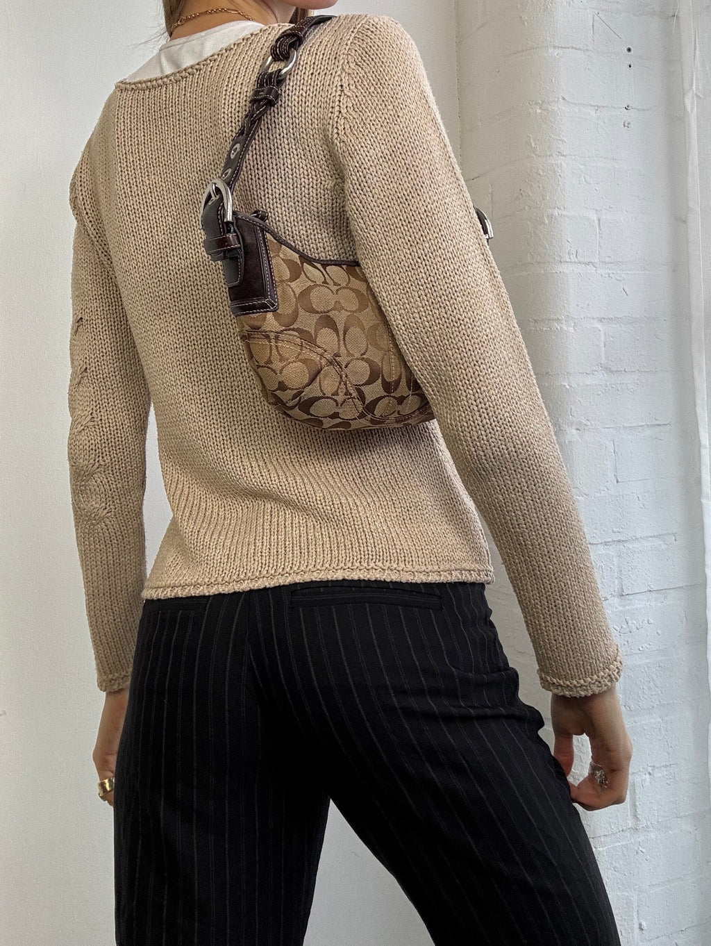 Vintage Y2K cable knit jumper beige