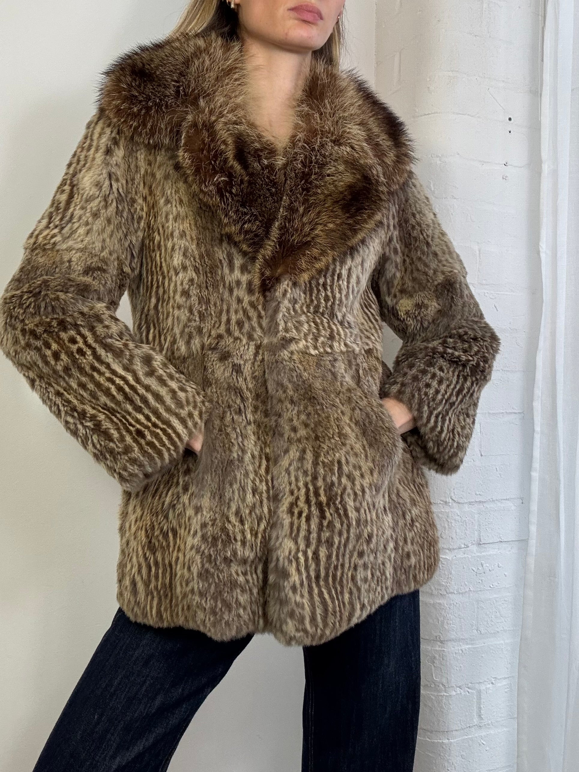 Vintage 90s leopard print fur coat brown