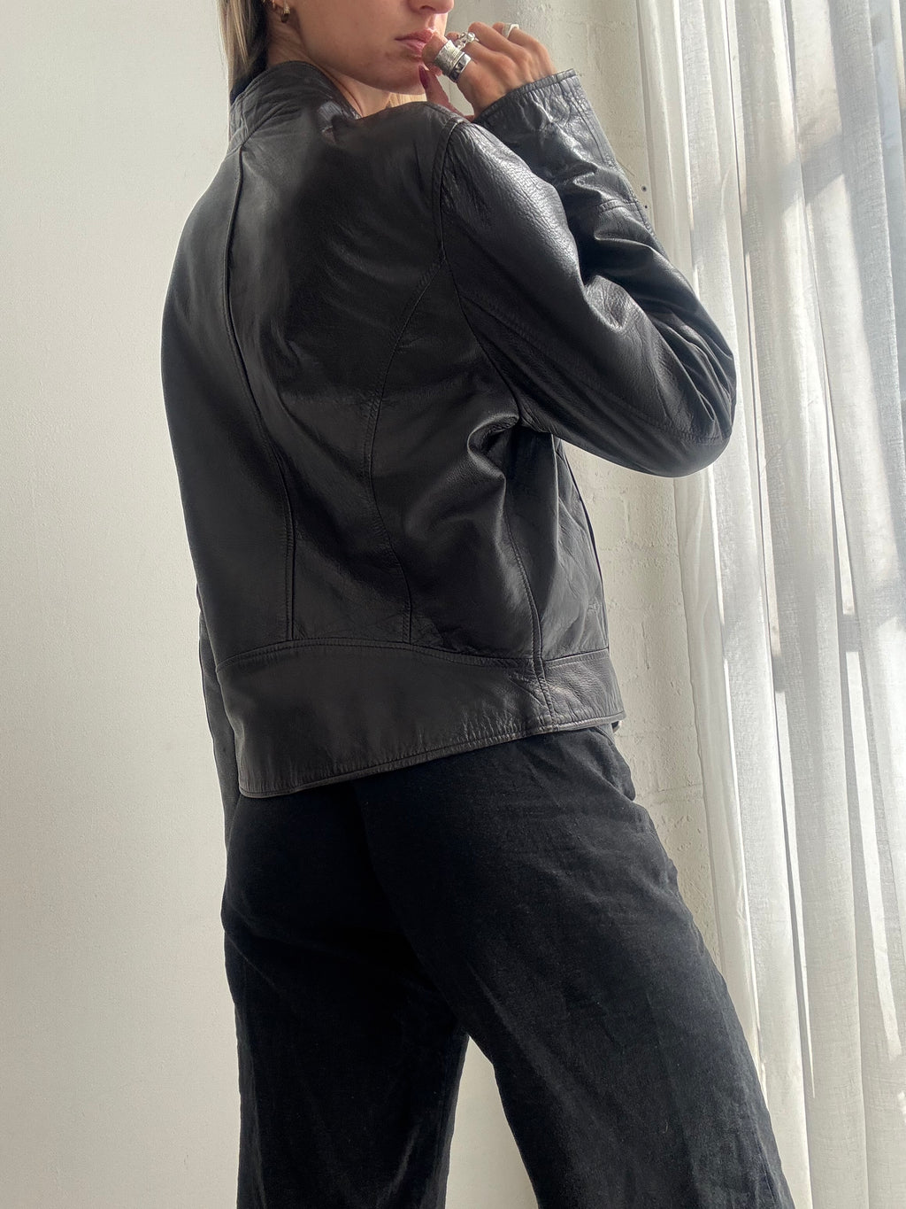 Vintage 90s Brown Leather Biker Jacket - Size M