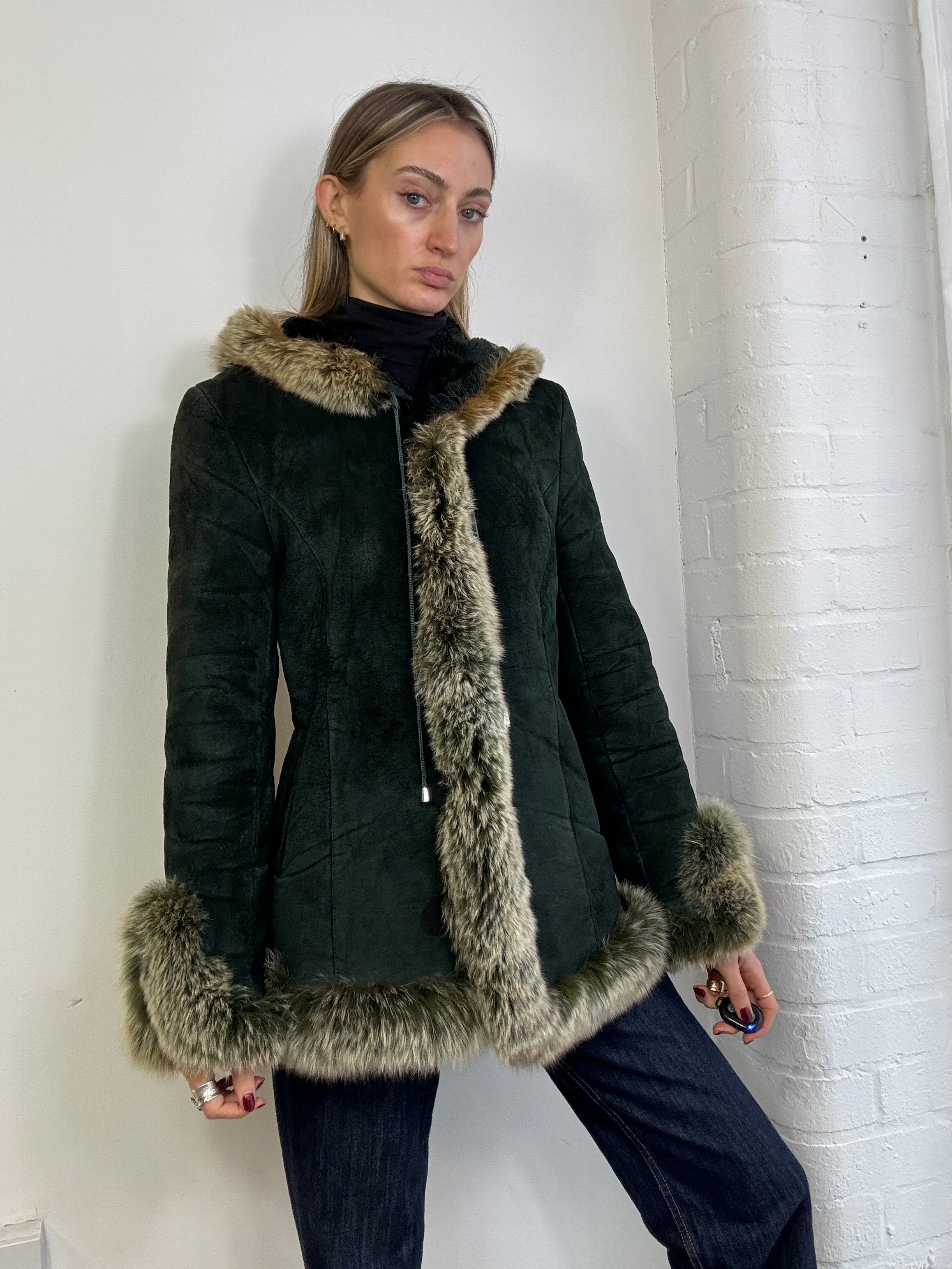 Vintage 90s sheepskin hooded coat