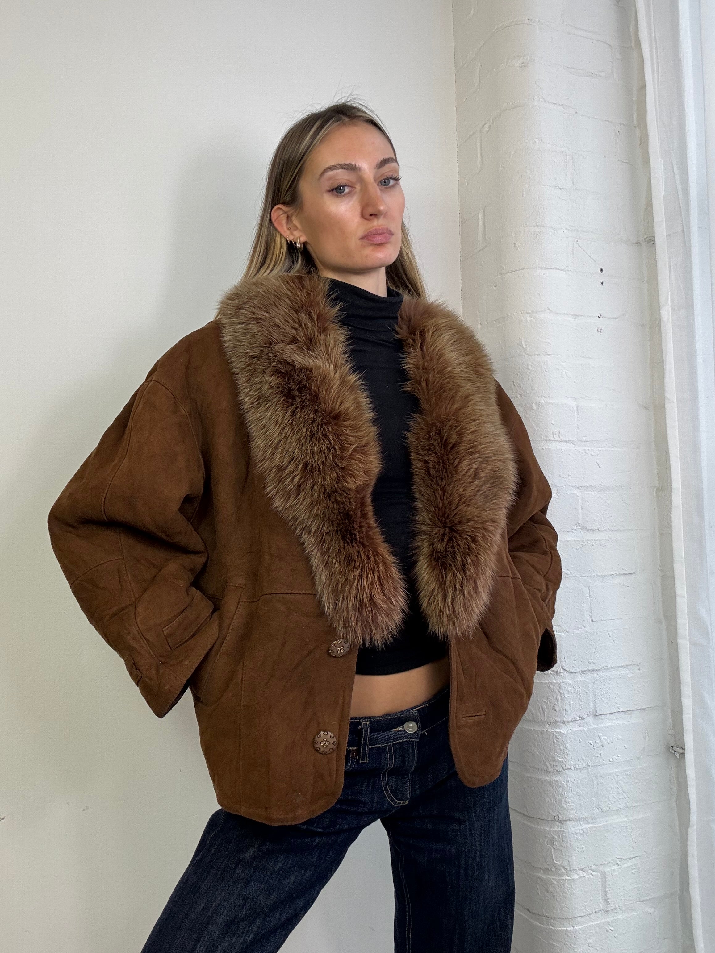 Vintage 90s sheepskin coat brown