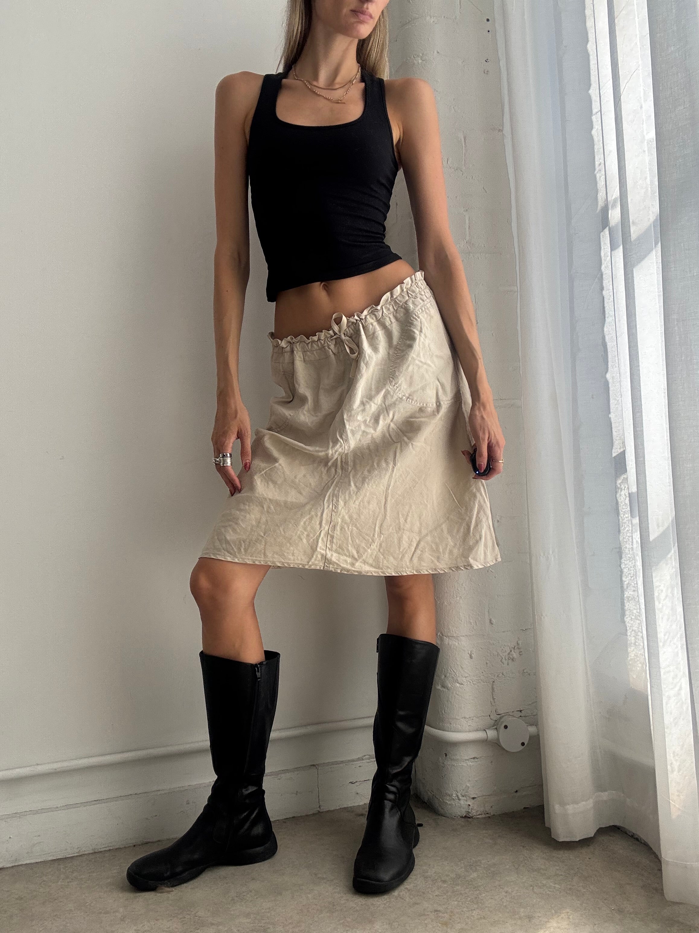 Vintage Y2K cream linen midi skirt - Size XS-M