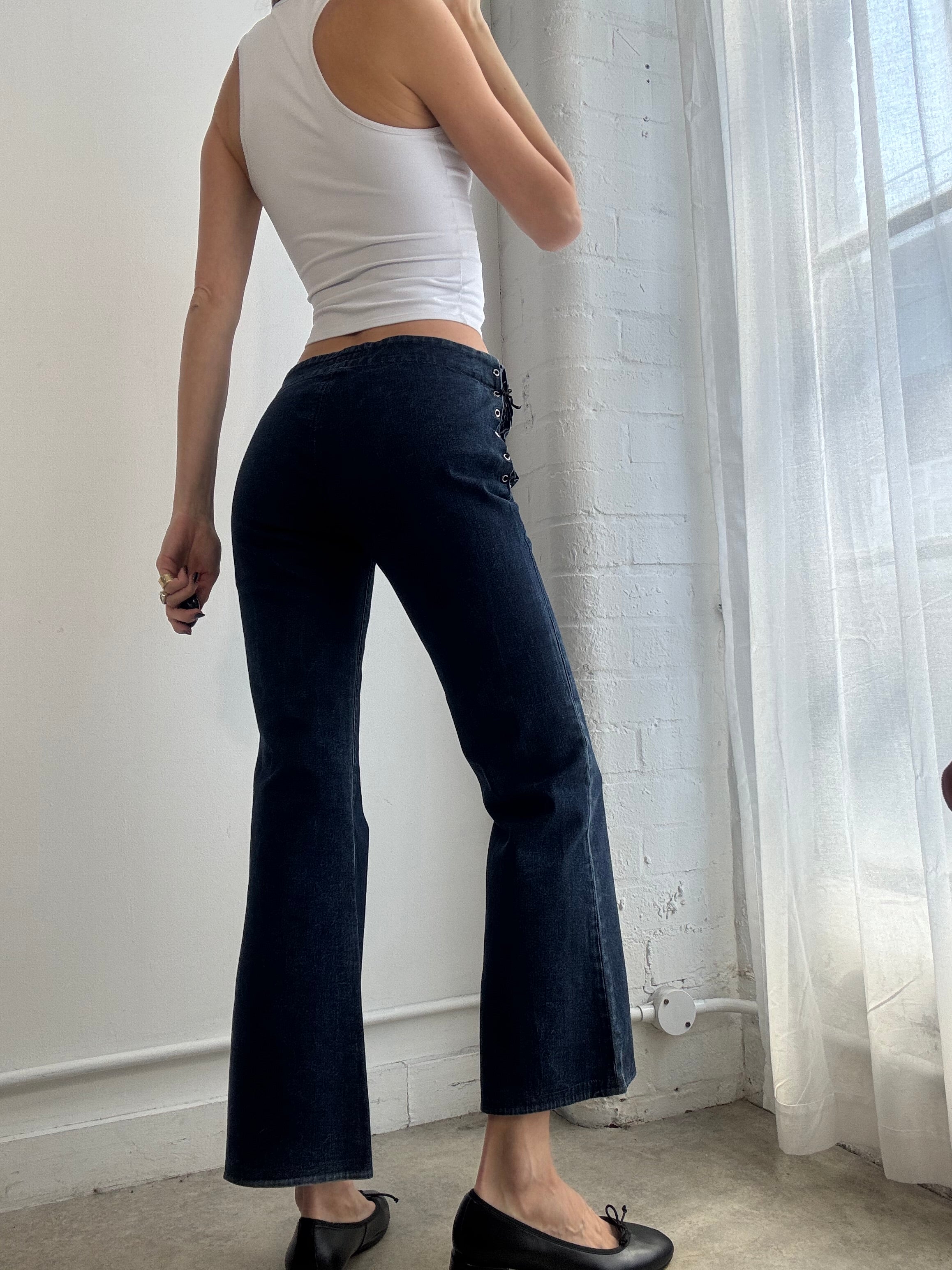 Vintage Y2K dark wash cropped flare jeans - Size S