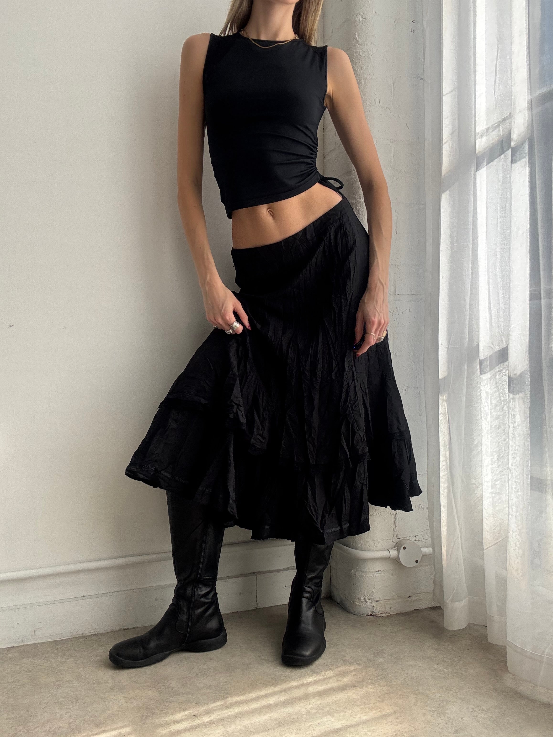 Vintage Y2K black pleated lace midi skirt