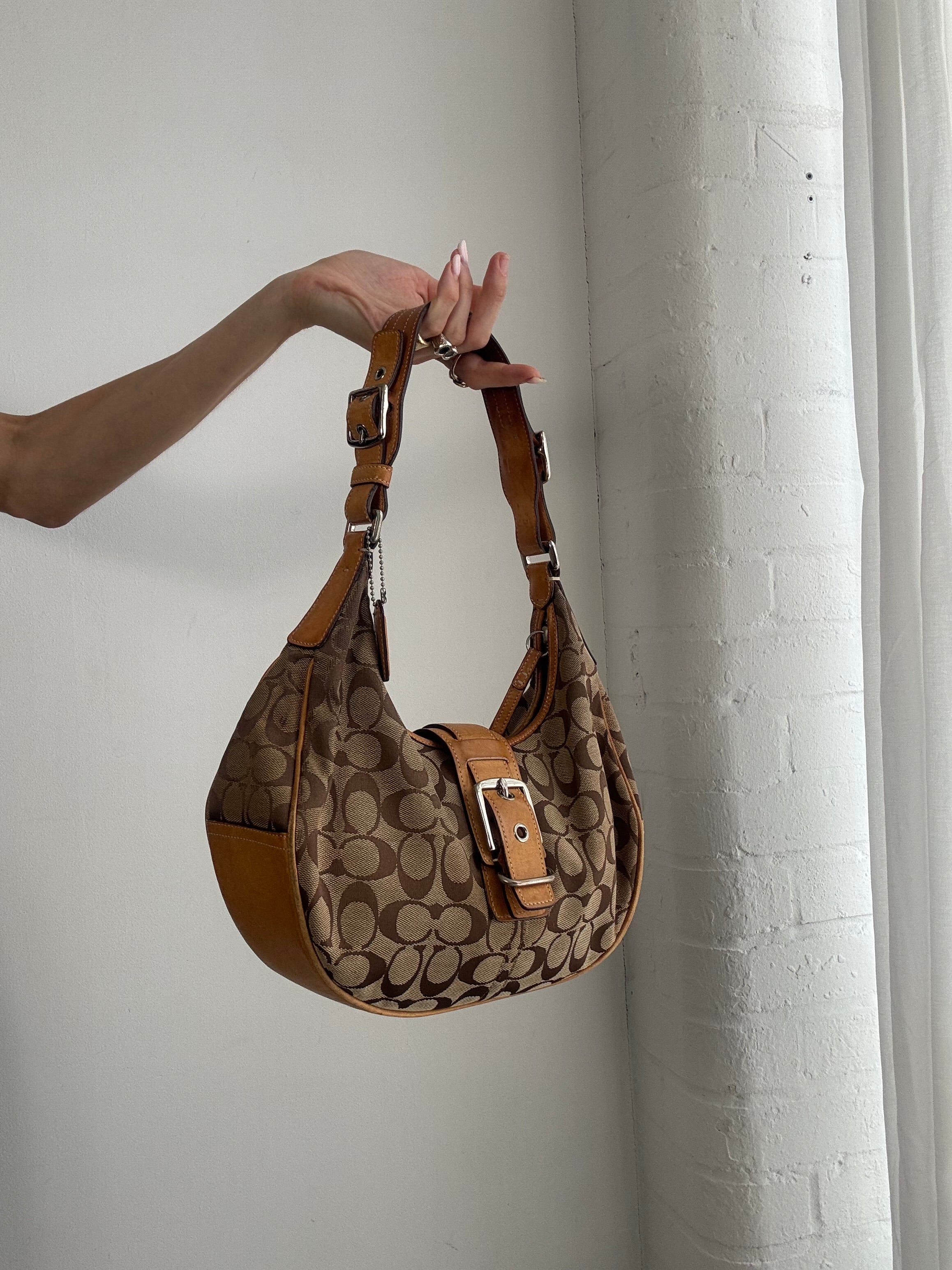 Vintage Y2K Coach Signature Soho Hobo Shoulder Bag – Brown Monogram Canvas & Leather