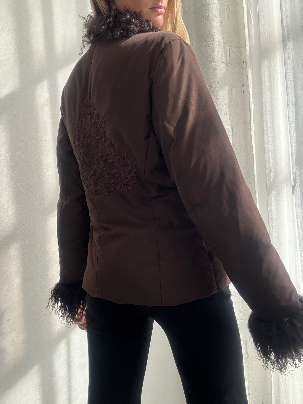 Vintage Y2K Brown Mongolian Fur Trim Penny Lane Jacket - Size S