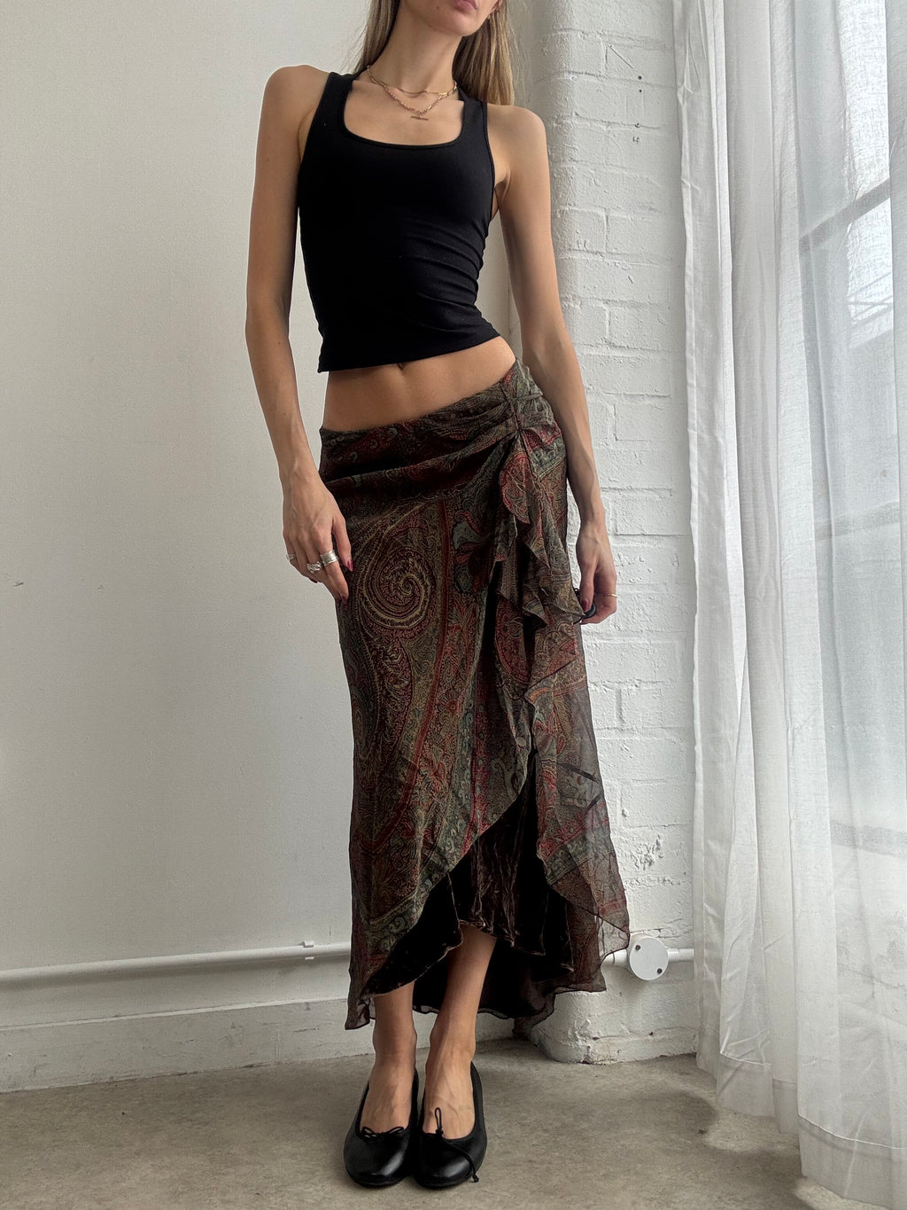 Vintage Y2K Ralph Lauren silk paisley print asymmetric maxi skirt