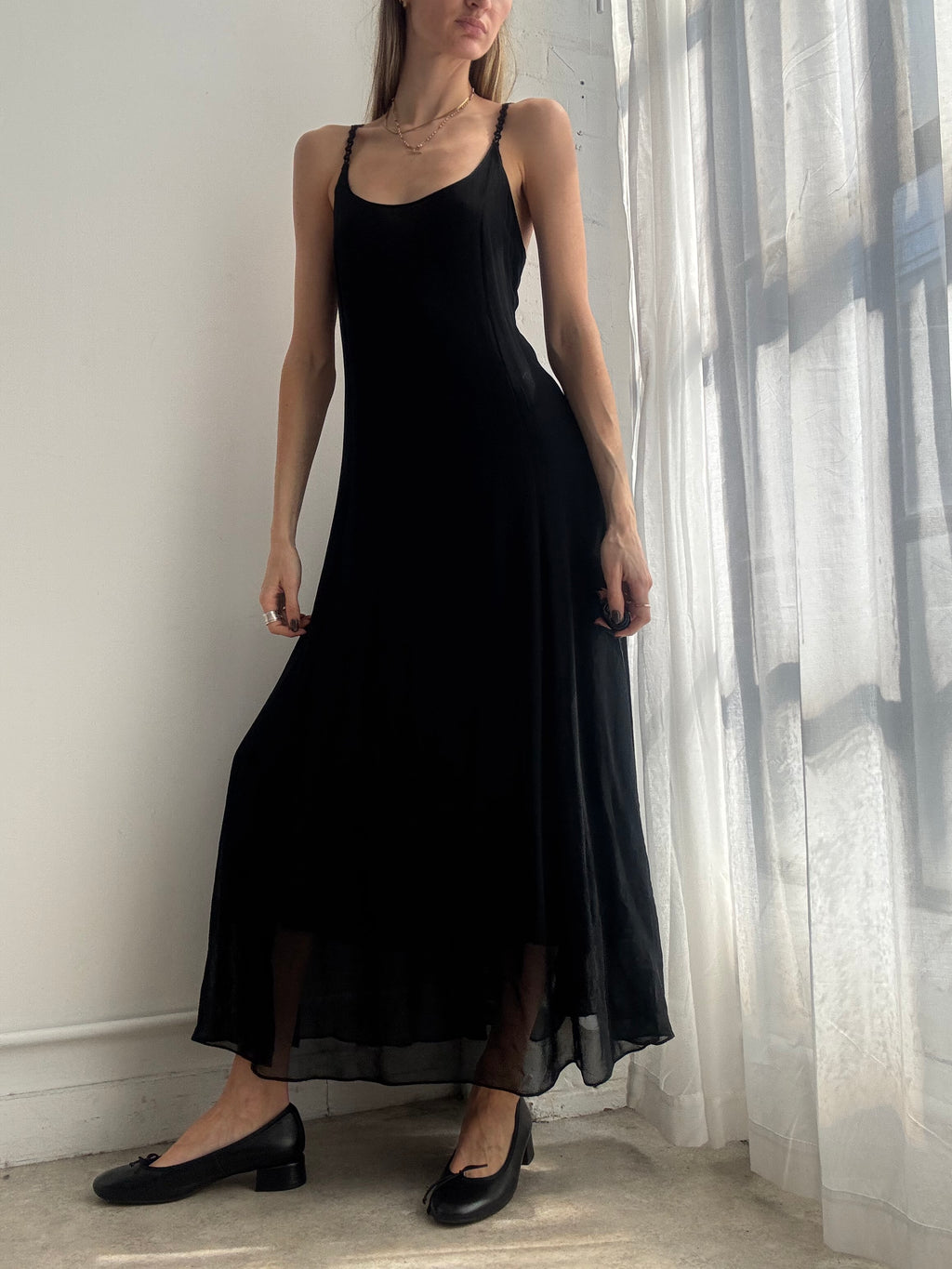Vintage Y2K black sheer layered midi dress - Size S