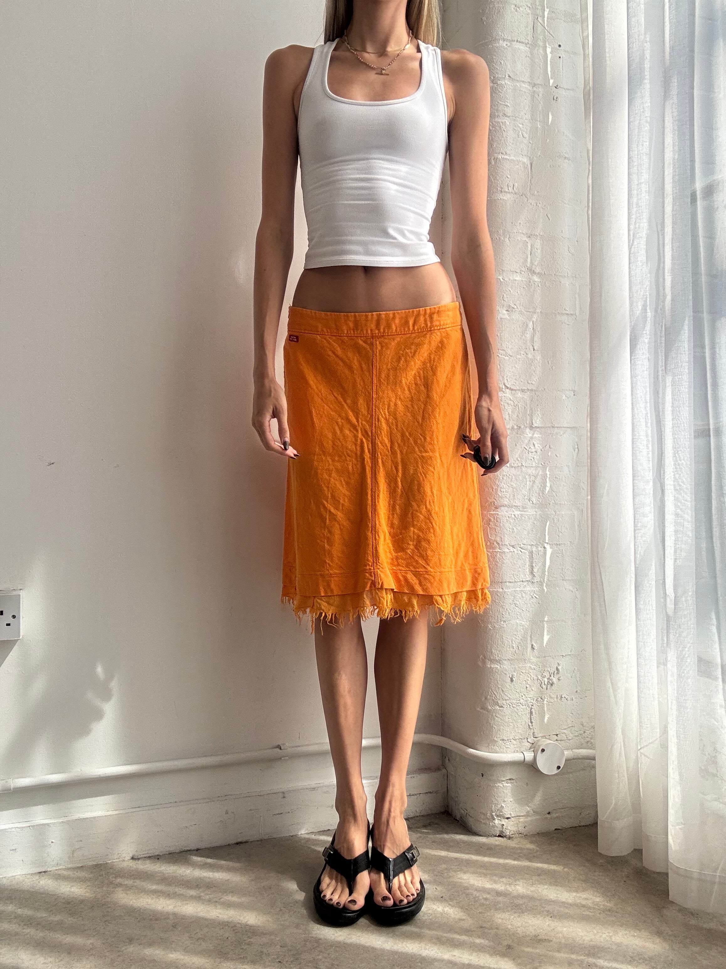 Vintage Y2K Miss Sixty orange fringed handkerchief midi skirt - Size M