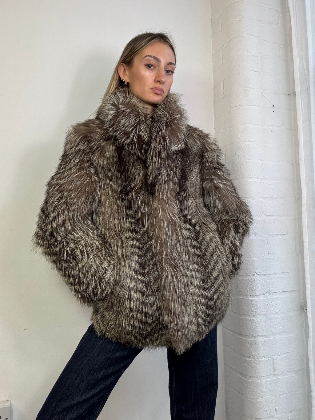 Vintage 90s fox fur coat brown