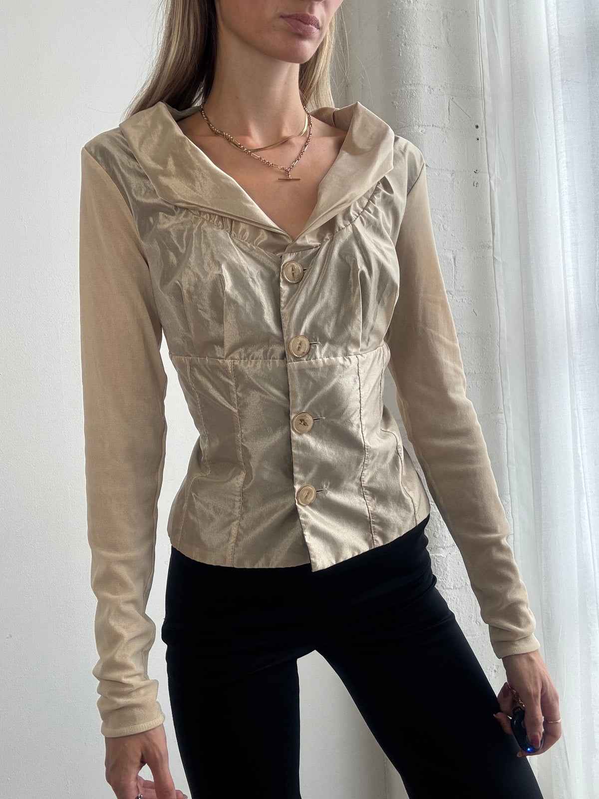 Vintage Y2K Champagne Satin Corset Style Top - Size M