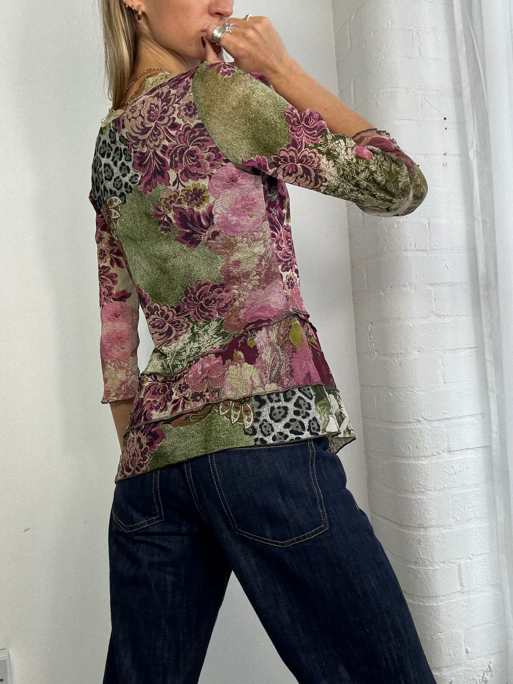 Vintage Y2K graphic mesh & lace top