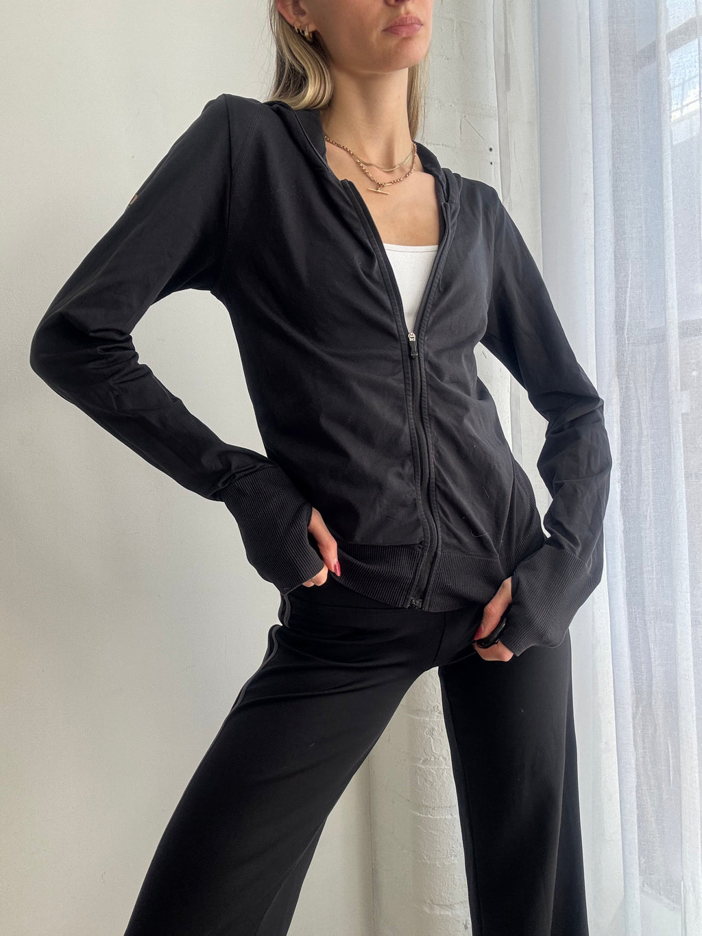 Vintage Y2K adidas black zip up hoodie