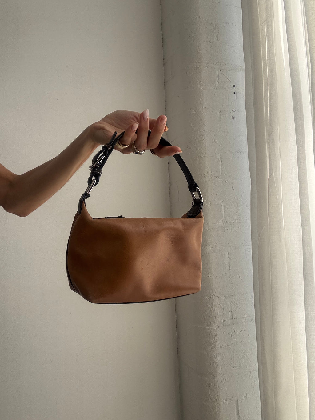 Vintage Y2K Coach Leather Shoulder Bag – Brown Patchwork Mini Hobo Bag