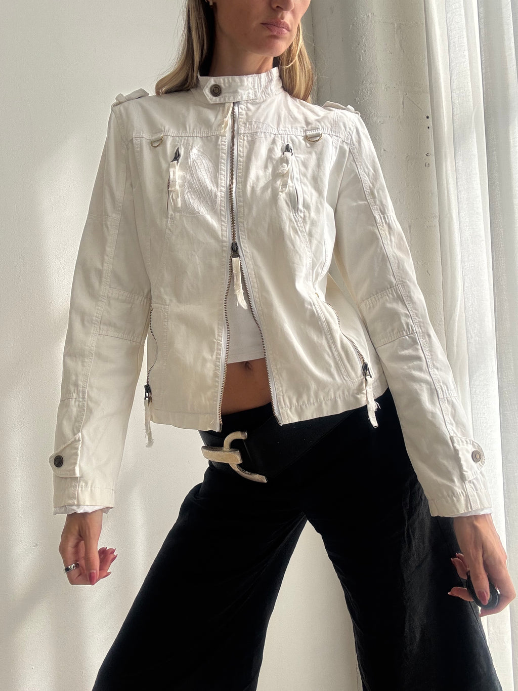 Vintage Y2K White Lightweight Utility Cargo Jacket - Size S