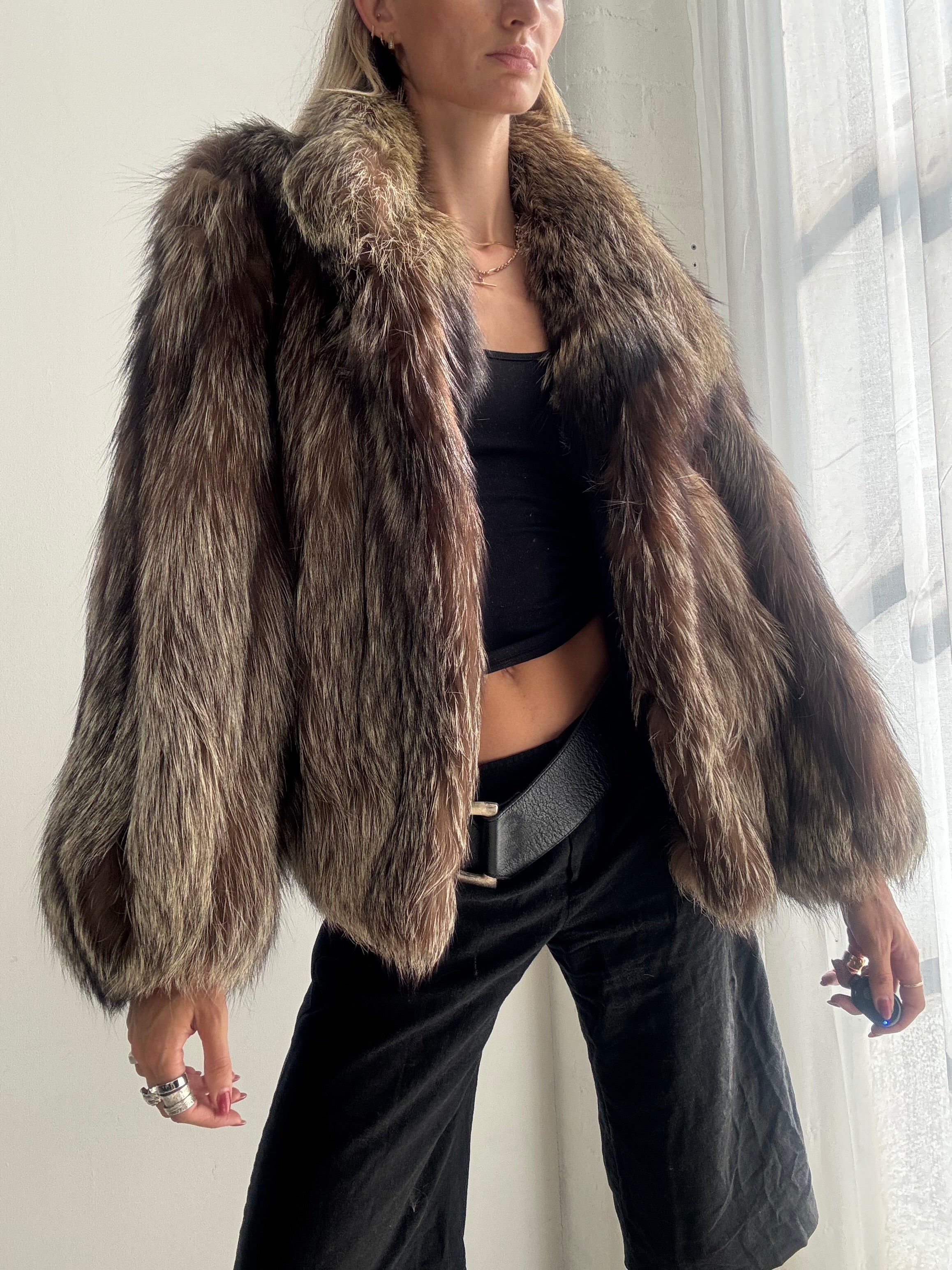 Vintage 90s Brown Fox Fur coat - Size S