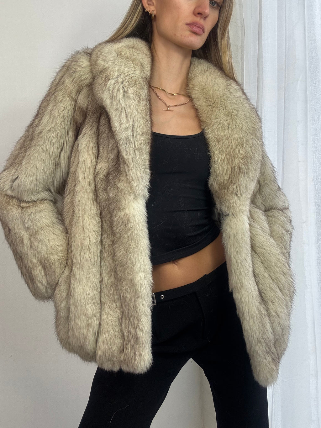 Vintage 90s plush fox fur coat