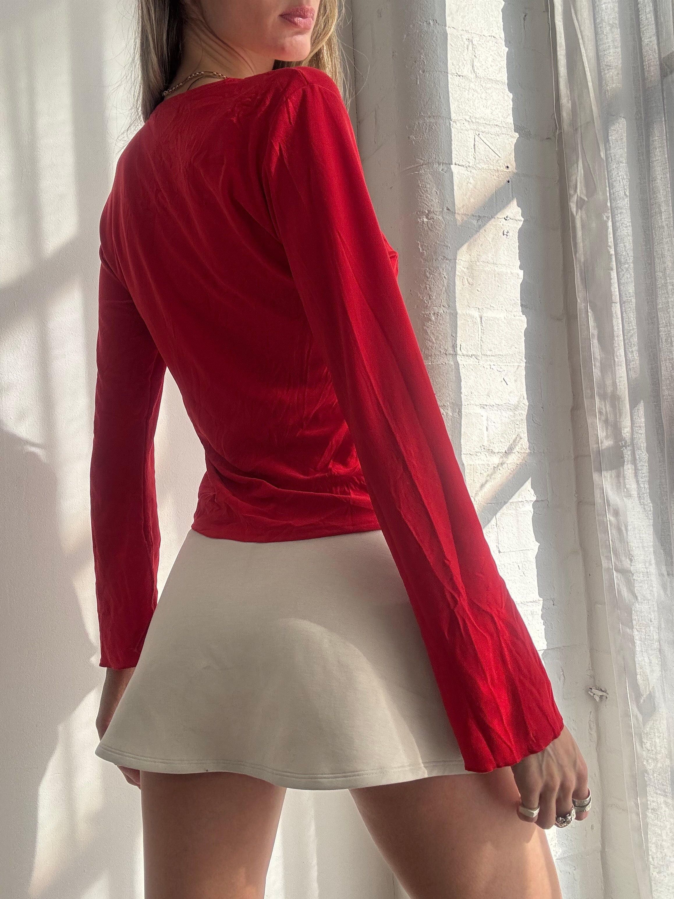 Vintage Y2K red mesh flare sleeve top