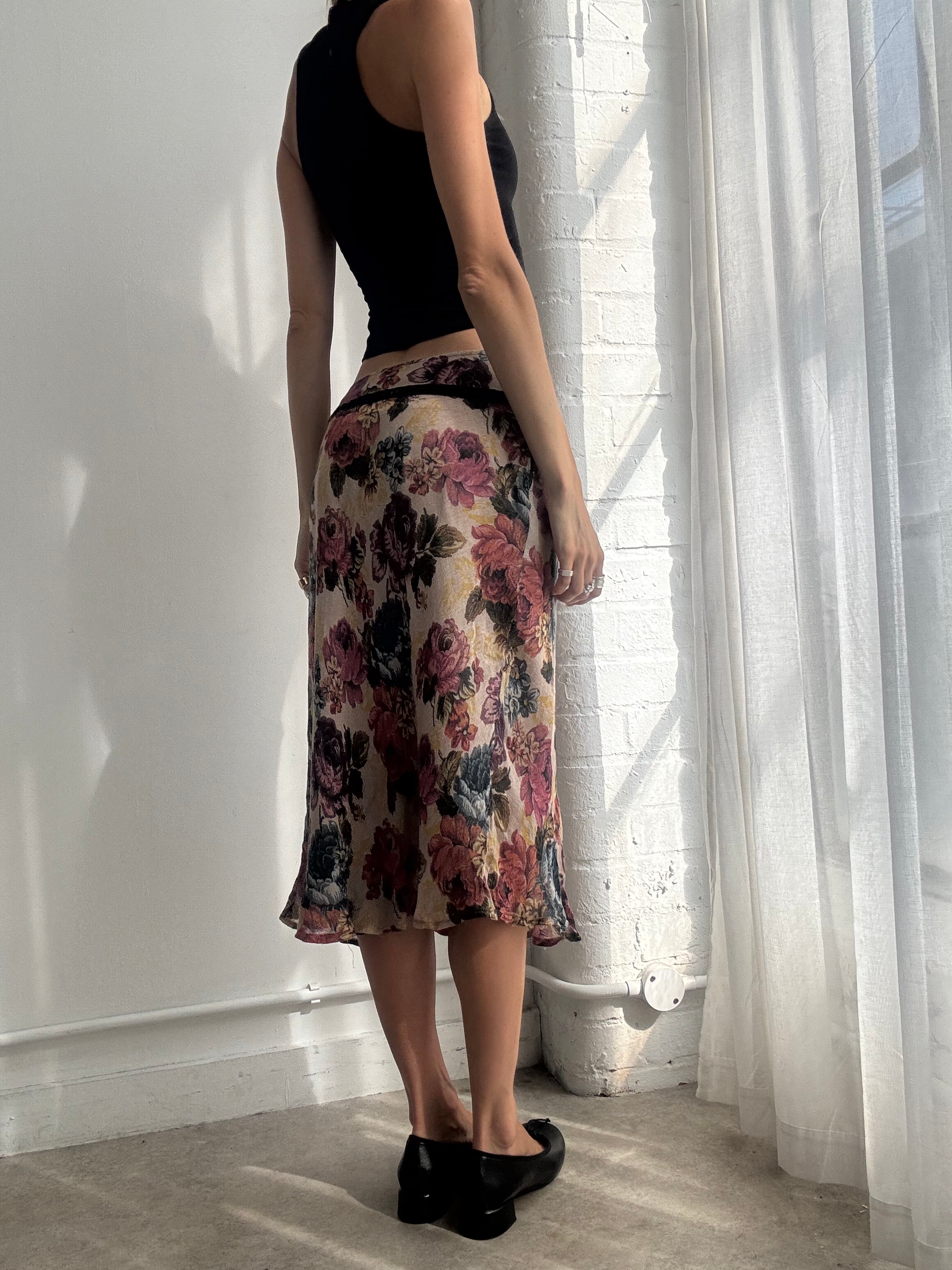 Vintage Y2K Floral Midi Skirt - Size S