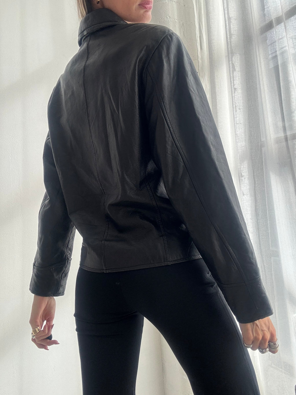 Vintage Y2K Black Leather Zip Up Jacket - Size L