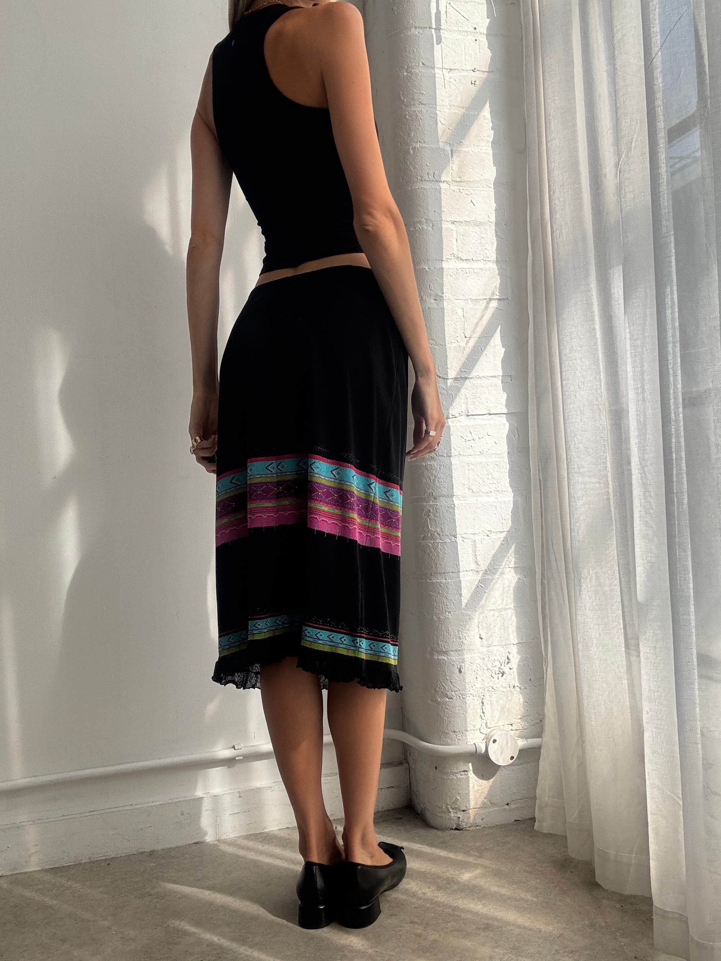 Vintage Y2K Black Stripe Midi Skirt - Size M