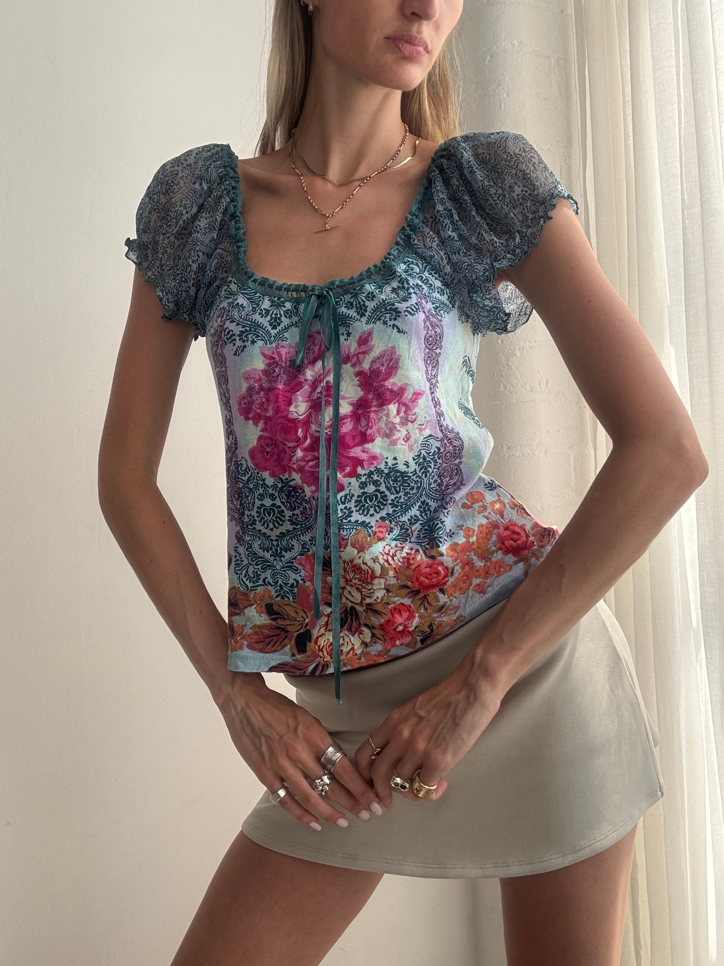 Vintage Rene Derhy Y2K Floral Puff Sleeve Top - Size S