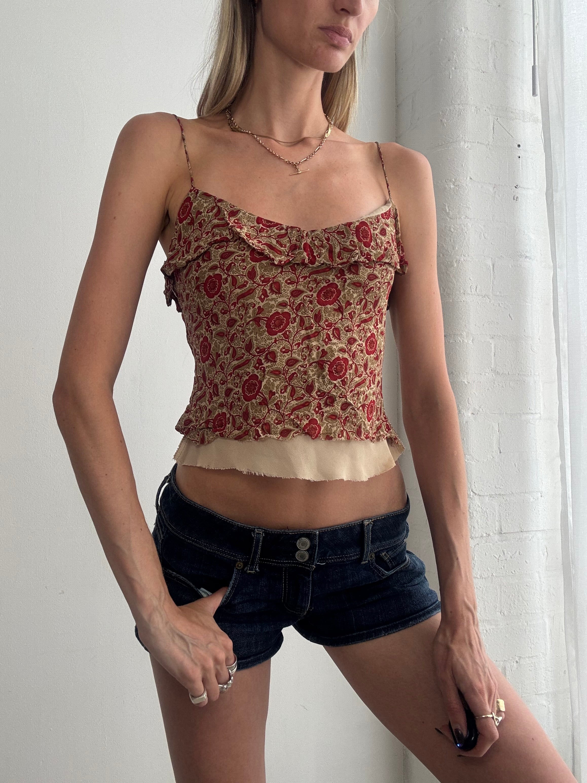 Vintage Y2k Ralph Lauren Floral Ruffle Cami Top - Size XS