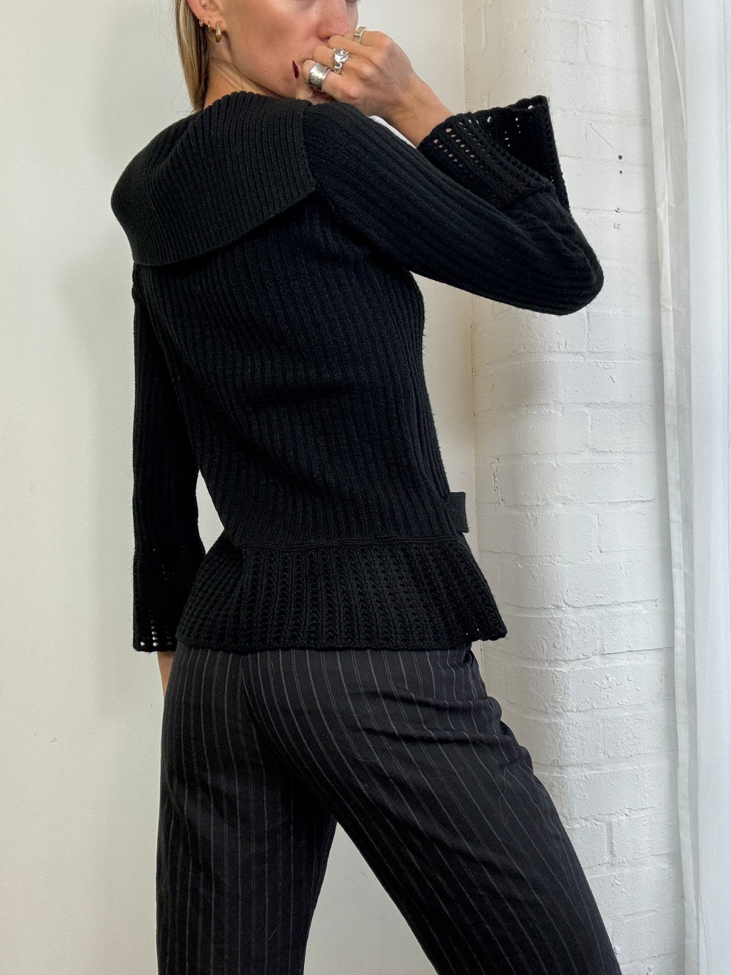 Vintage Y2K black knitted off the shoulder jumper