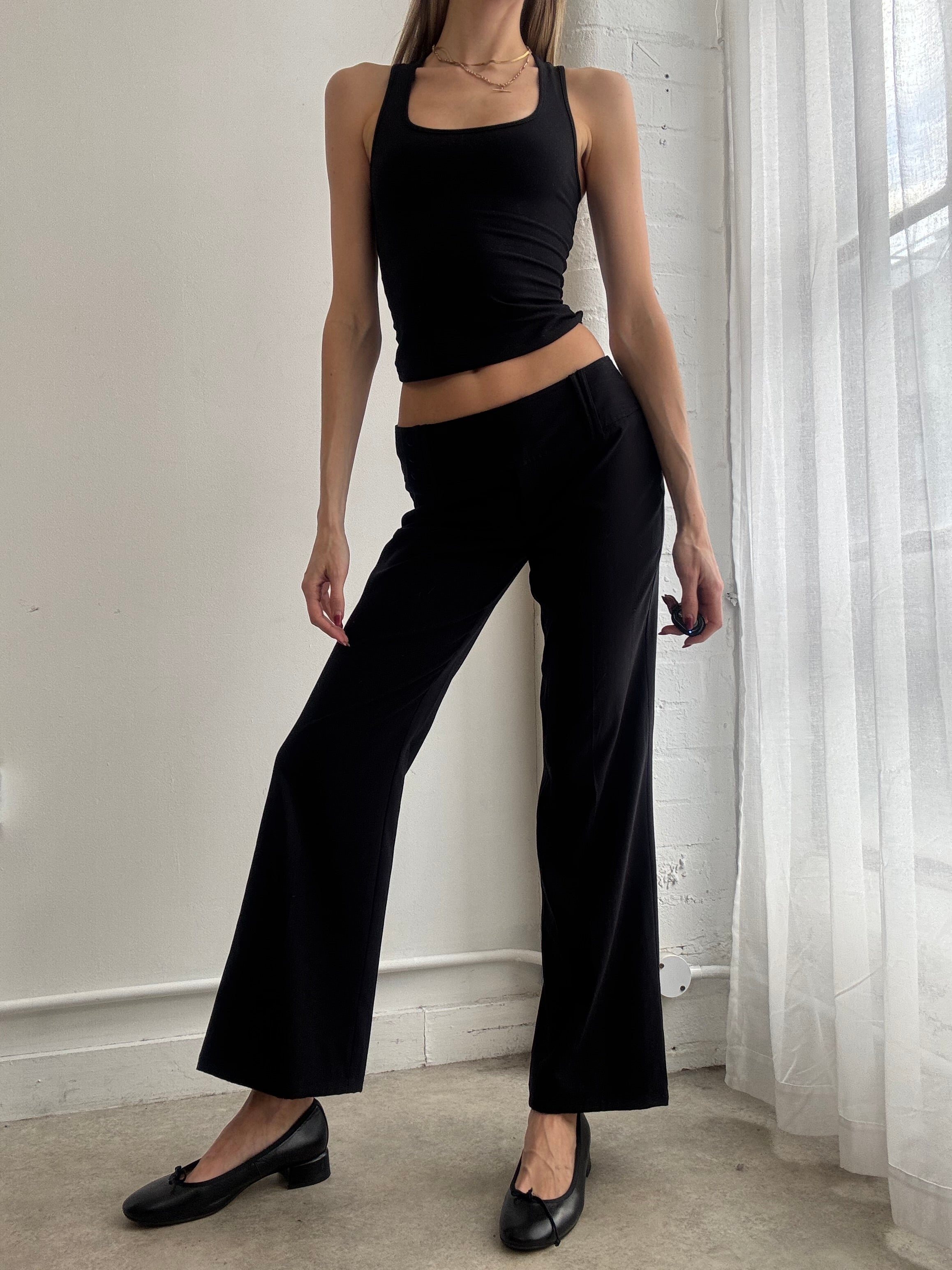 Vintage Y2K black pinstripe straight leg tailored low rise trousers